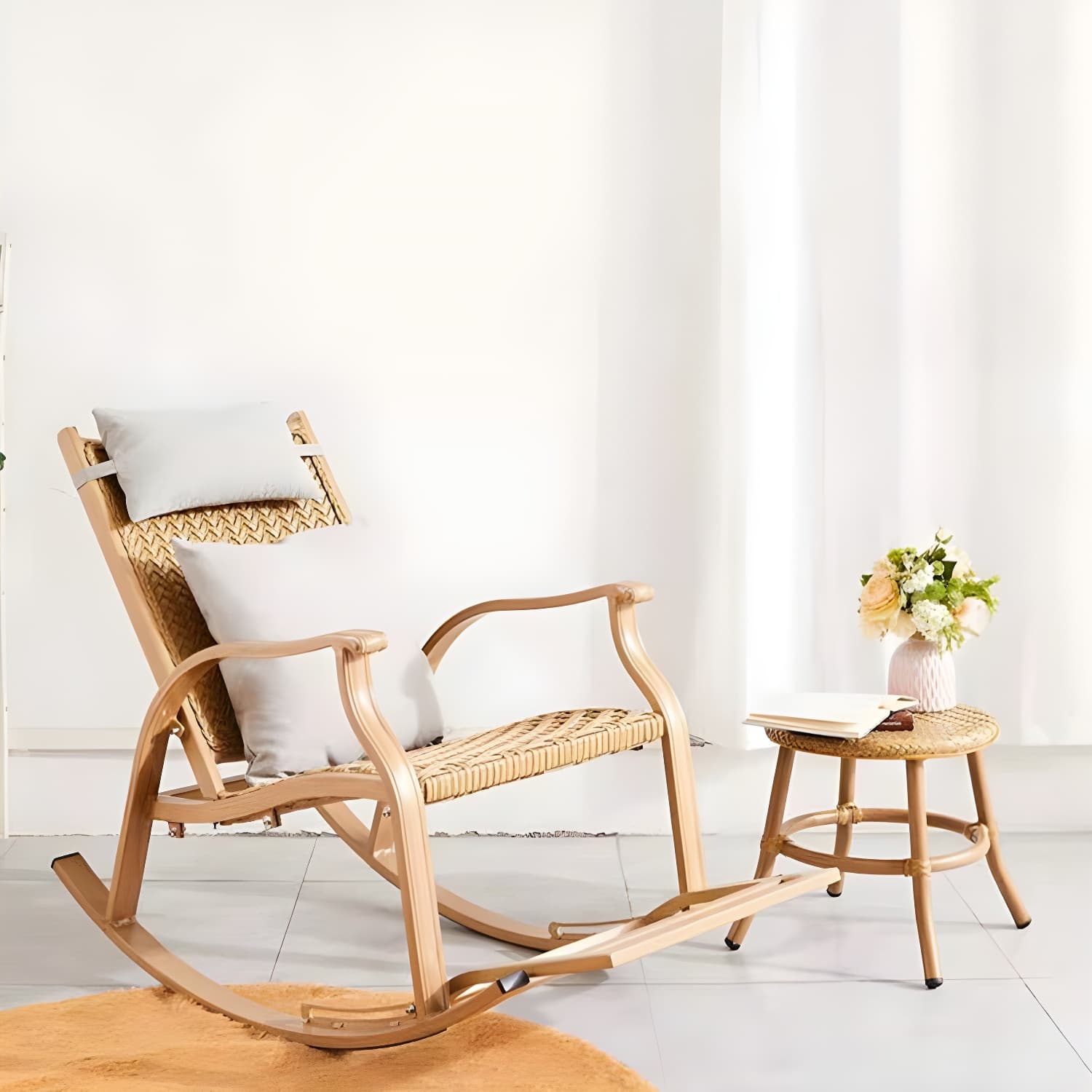 Modern Style Wood Rocking Chair Single Home Lounge Lazy Sofa Chair thumbnail 7
