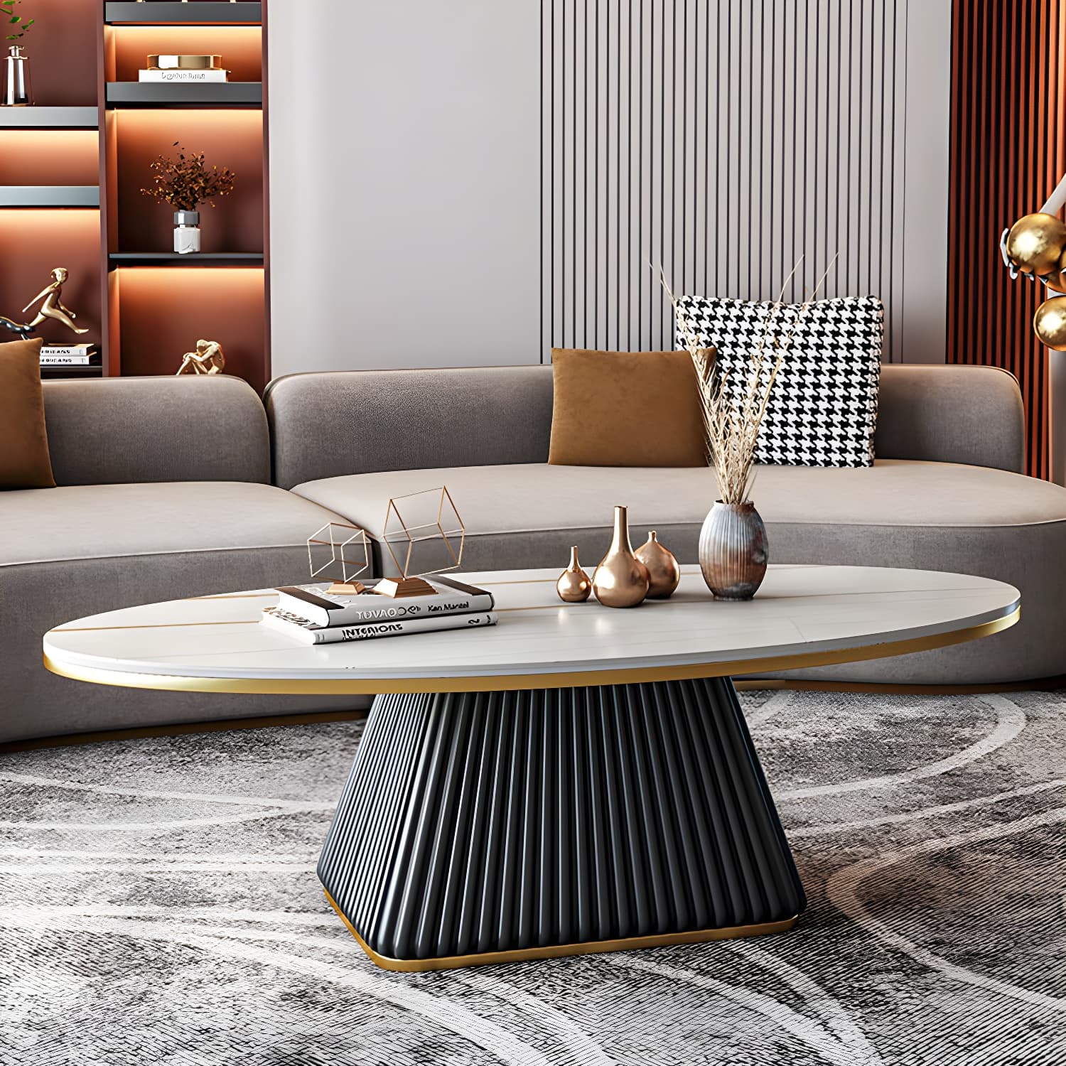 Glam Single Coffee Table Oval Pedestal Coffee Cocktail Table thumbnail 17