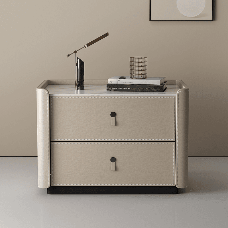 Modish 2 Tiers Drawer Storage Bedside Table with Stone Countertop thumbnail 5