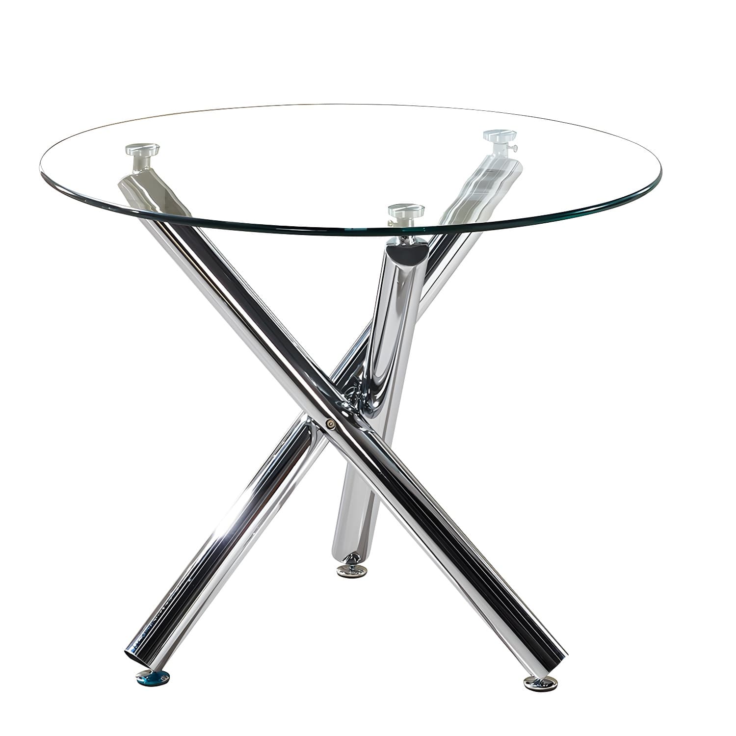 Modern Glass Round Dining Set with Three-Leg Metal Base - Clear, 36-inch Table thumbnail 7