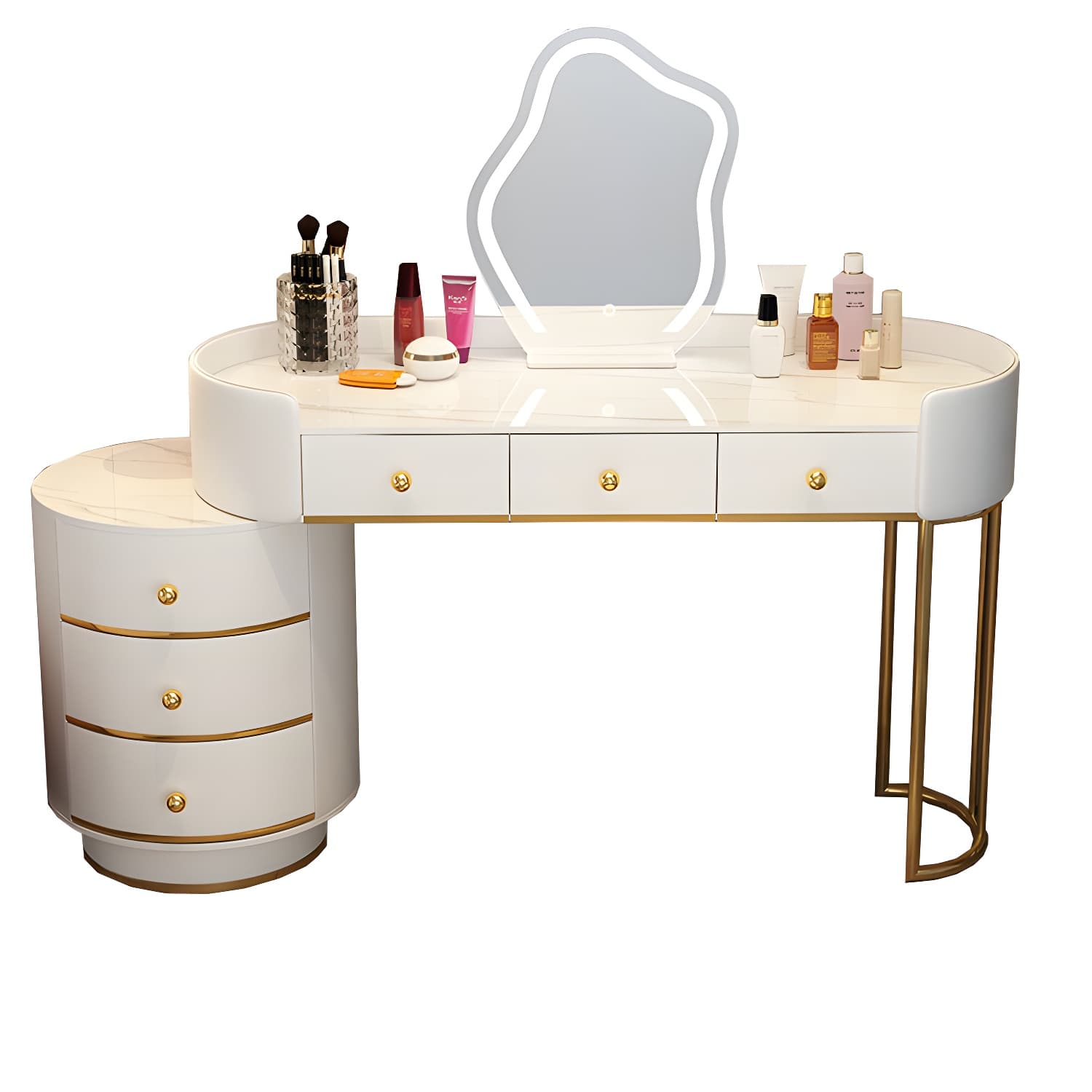 Lighted Mirror Makeup Counter Bedroom Makeup Vanity Desk Table with Drawer thumbnail 18