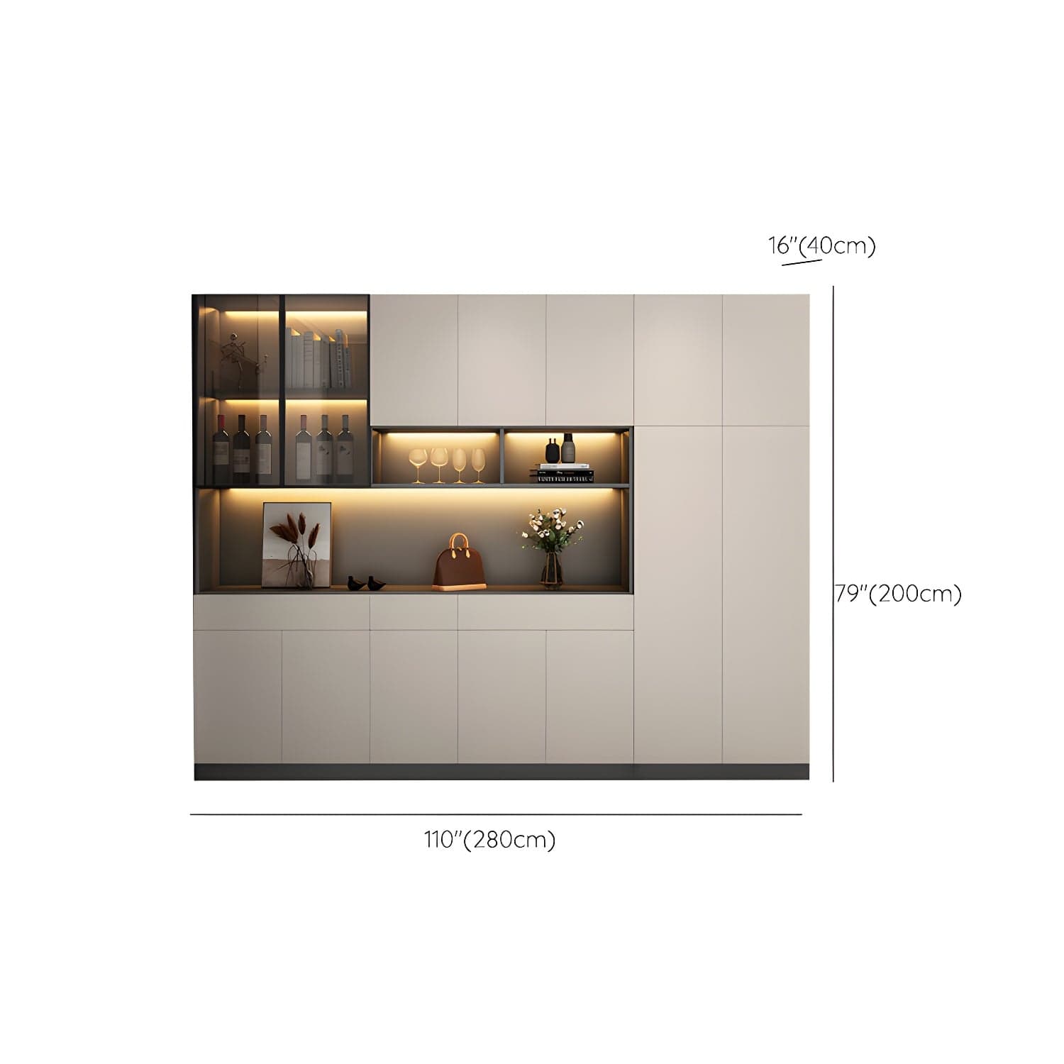Accent Cabinet Rectangle Contemporary Glass Wood with Shelves thumbnail 17
