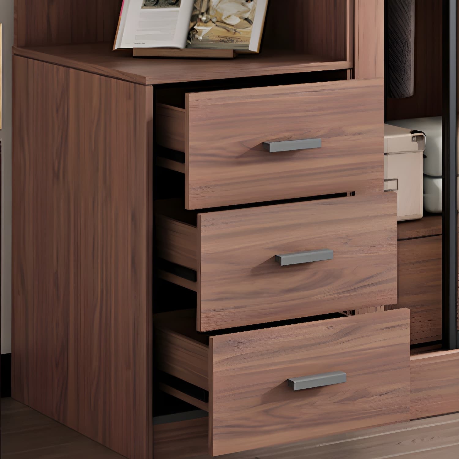 Brown Engineered Wood Wardrobe Armoire Modern Wardrobe Closet thumbnail 8