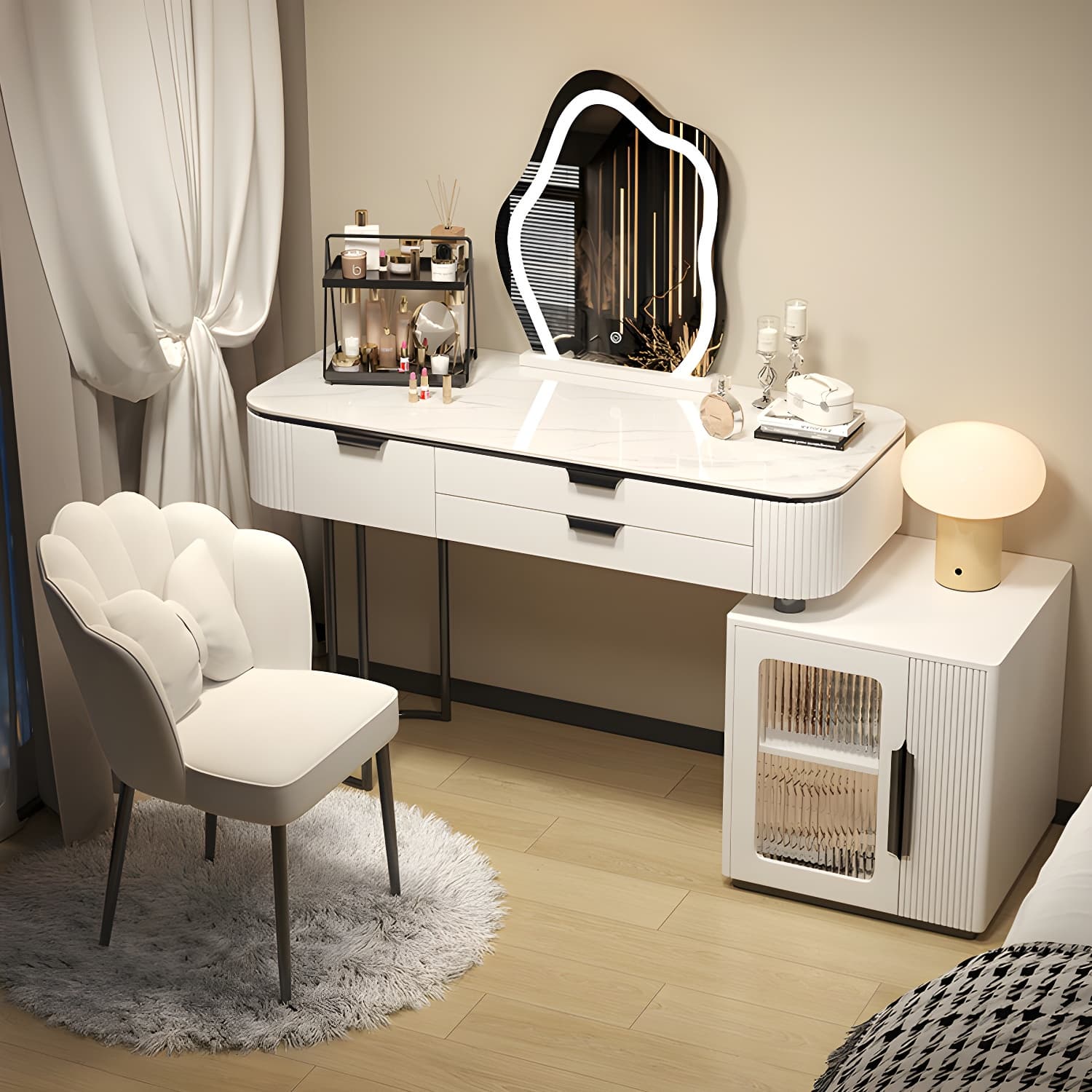 Contemporary Stone Top Vanity Table Set with Mirror and Stool Glam Slate Dressing Table thumbnail 8