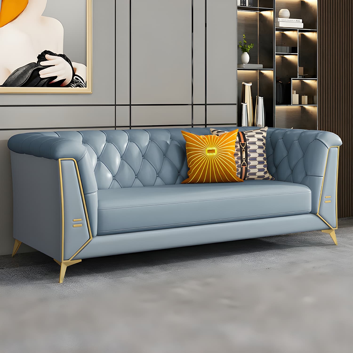 Glam Wood Frame Standard Sofa with Tuxedo Arms in Solid Color thumbnail 1