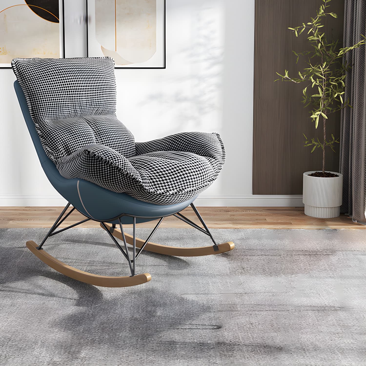 Contemporary Rocking Chair Faux Leather Waterproof Glider Chair with Removable Cushions thumbnail 23