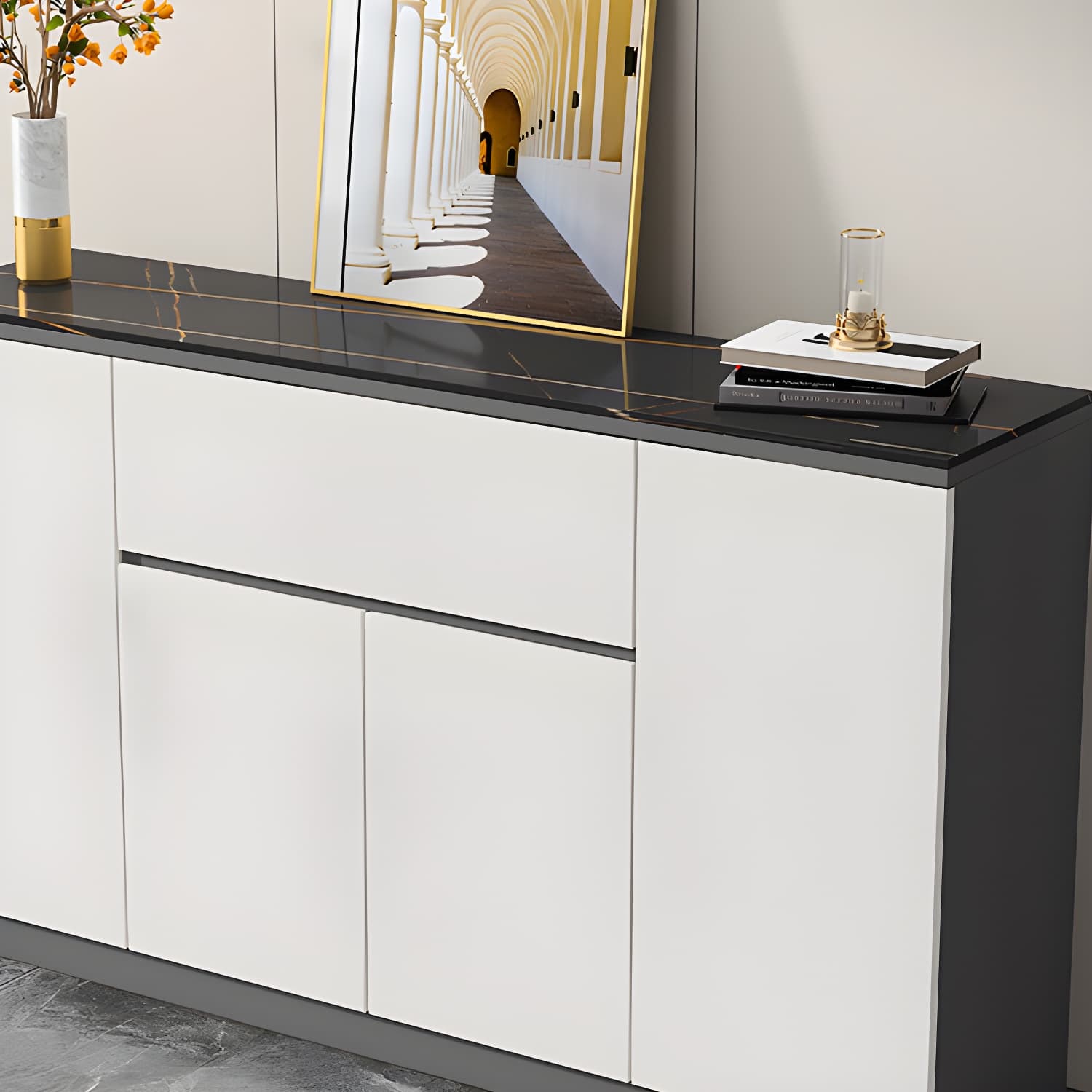Contemporary Stone Top Sideboard Cabinet with Drawer and Door thumbnail 5