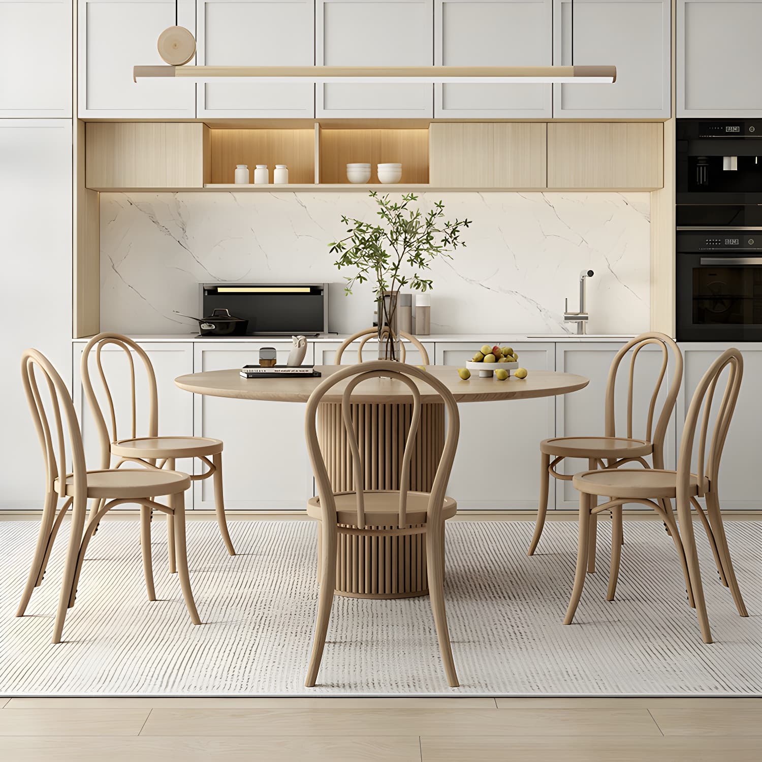 Modern Round Dining Table Pine Solid Wood Pedestal Dining Table in Natural thumbnail 10