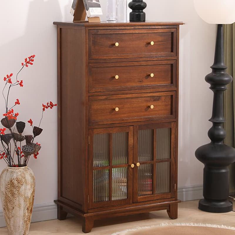 Rectangular Damp-proof Accent Cabinet with Storage Drawer, Closet, Glazed Door, Cabinet Knobs in Chalk/Brown/Wood Color thumbnail 4