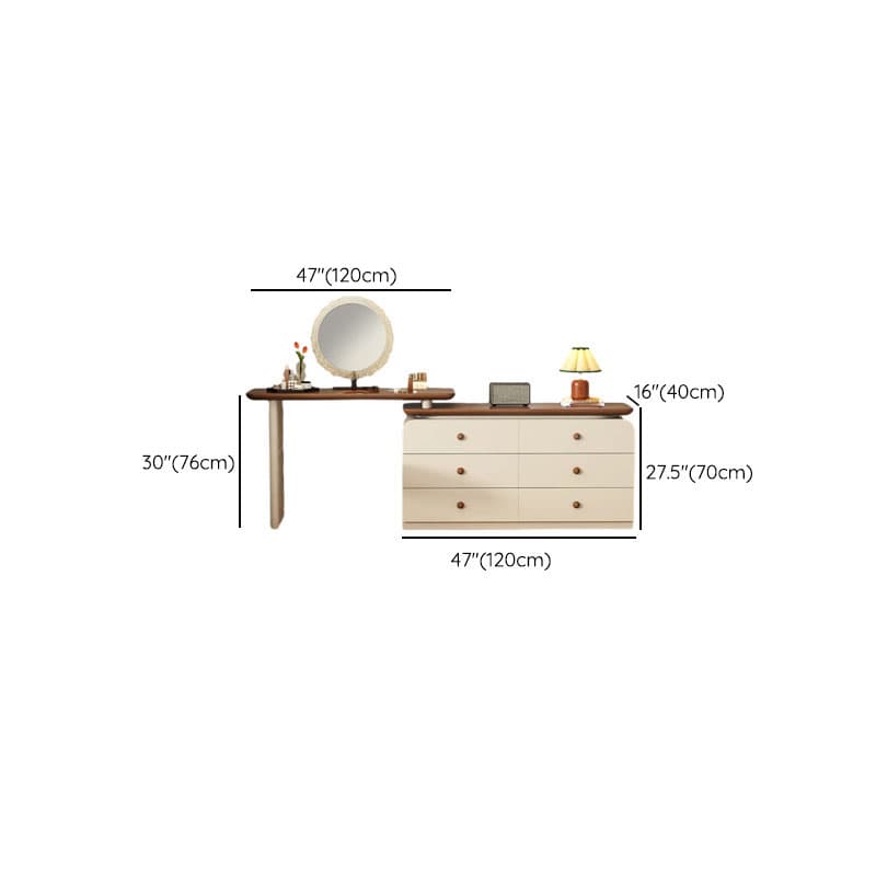 Cream Modish Large Vanity Set with Reclaimed Wood Table Top, 3/6 Drawers, and Light Up Mirror thumbnail 19