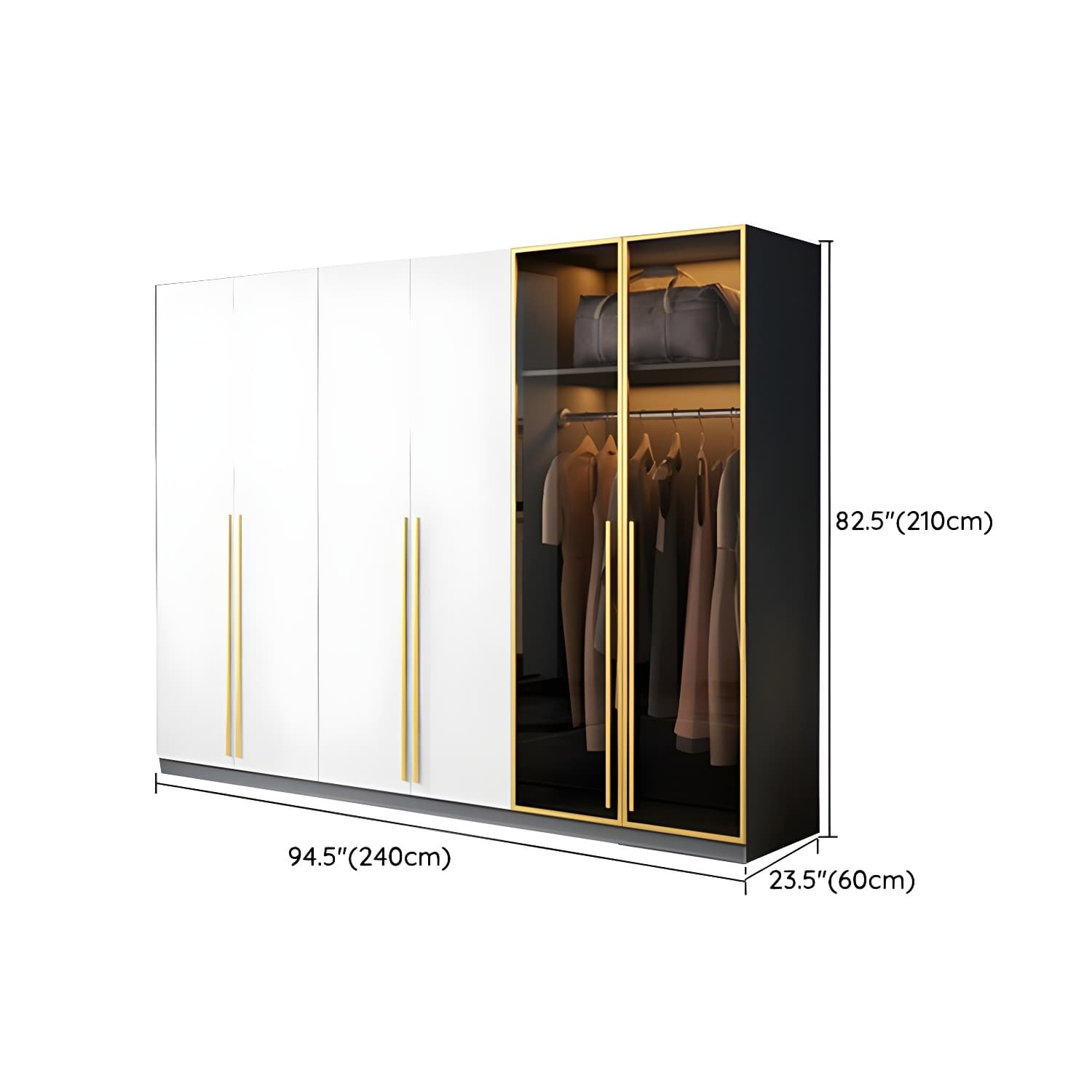 Contemporary Color Block Glass Doors Combination Armoire with Shelves Storage thumbnail 17