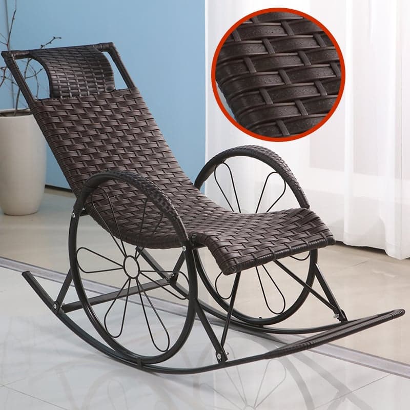Ergonomic Wicker Front Porch Rocking Chairs with Rear Back, Stationary thumbnail 7