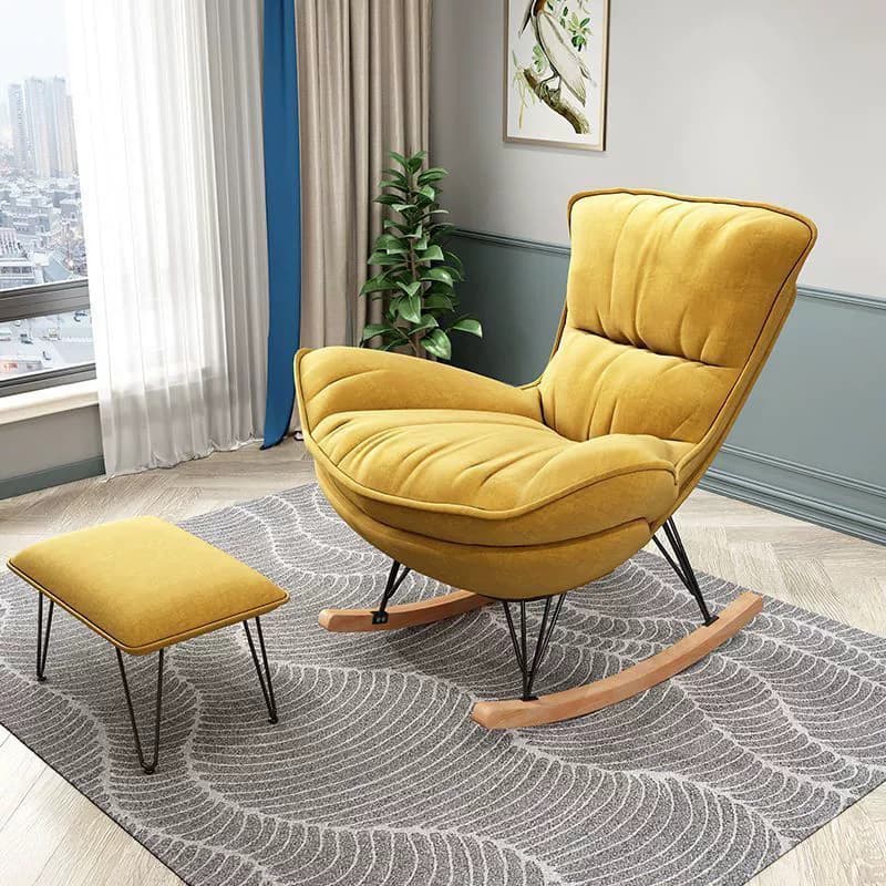 Natural Wood Armless Upholstered No Scratch or Stain Resistance Indoor Rocking Chair thumbnail 10