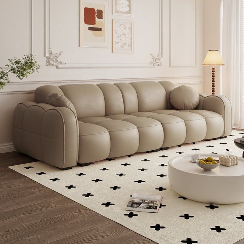 Modern Solid Color Tear Resistant Standard Sofa in Dark Grey/Light Brown/Ivory, 4-seater/3-seater with 2 Pillows thumbnail 6