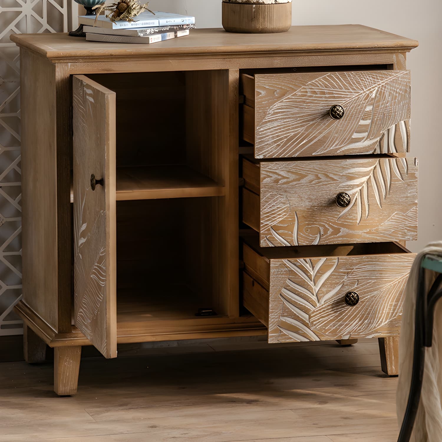 Modern Standard Storage Cabinet Solid Wood Cabinet with Drawer thumbnail 11