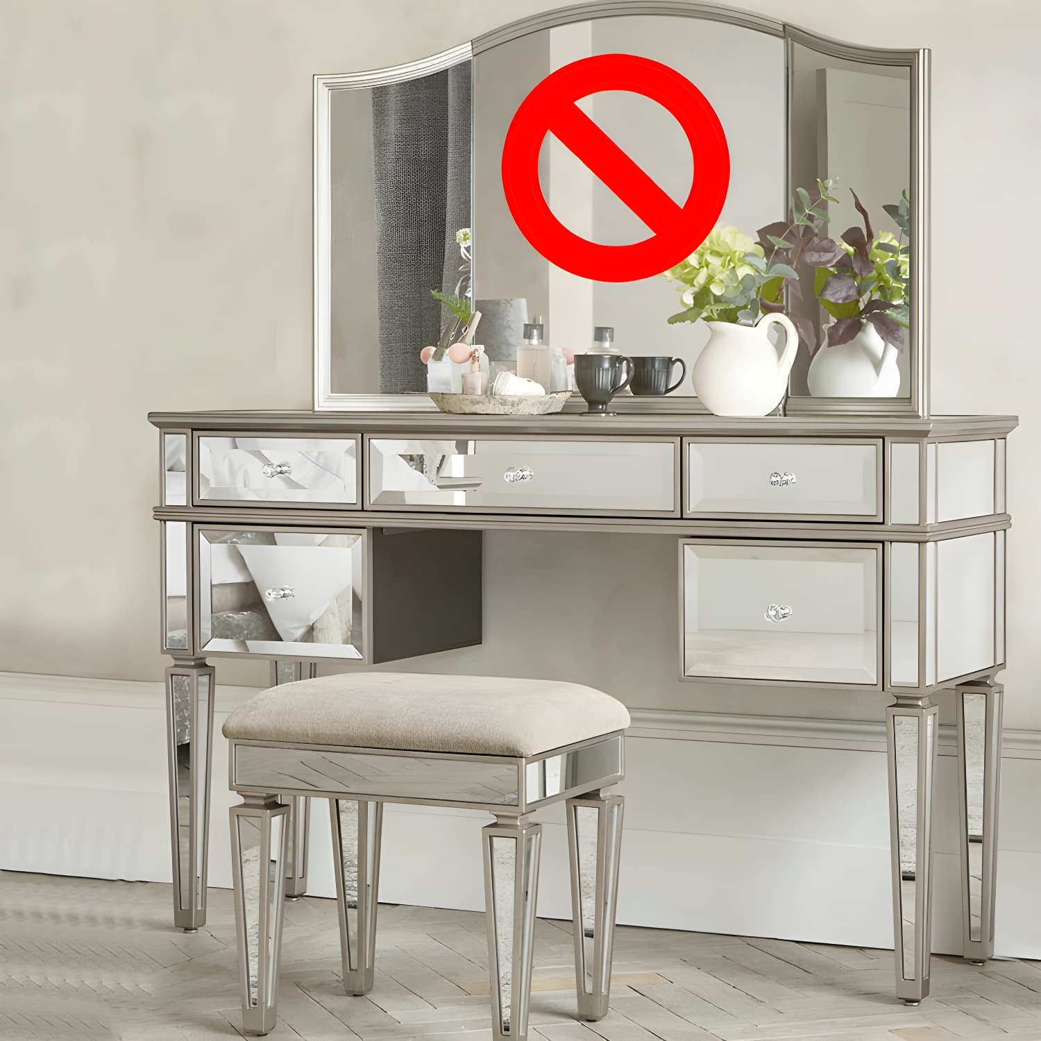 Solid Wood Vanity Dressing Table Set Contemporary Makeup Counter with Drawers thumbnail 5