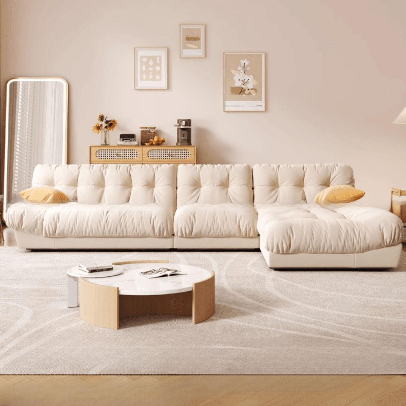 L-Shape/Straight Sofa/Sofa Chaise with Right/Horizontal Orientation and Stitch-tufted Detailing thumbnail 3