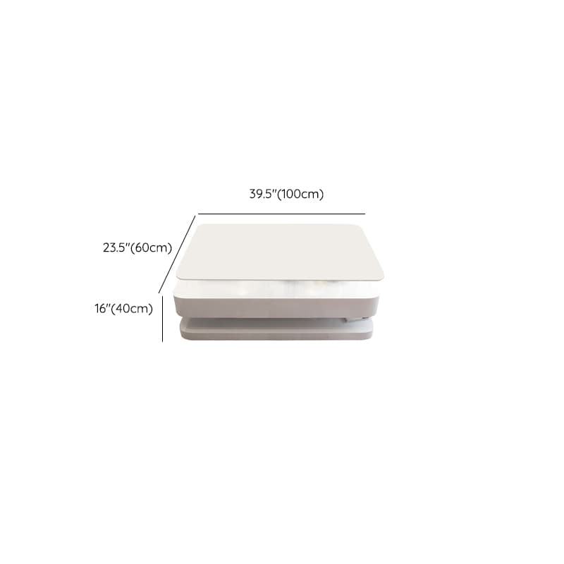 White Modern Coffee Table with Rectangular Wood Top & Block Base thumbnail 12