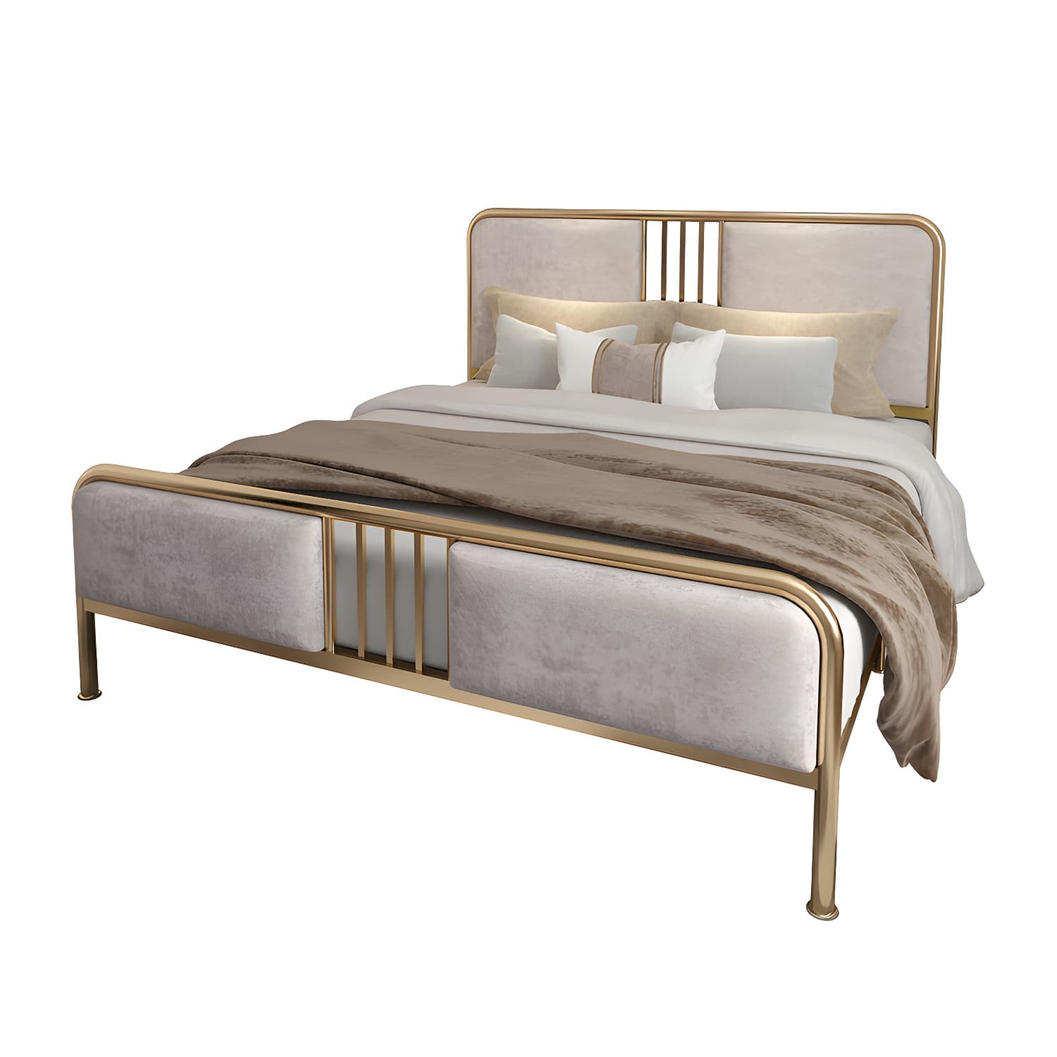 Glam Metallic Open-Frame Bed with Fabric Upholstered Headboard thumbnail 10