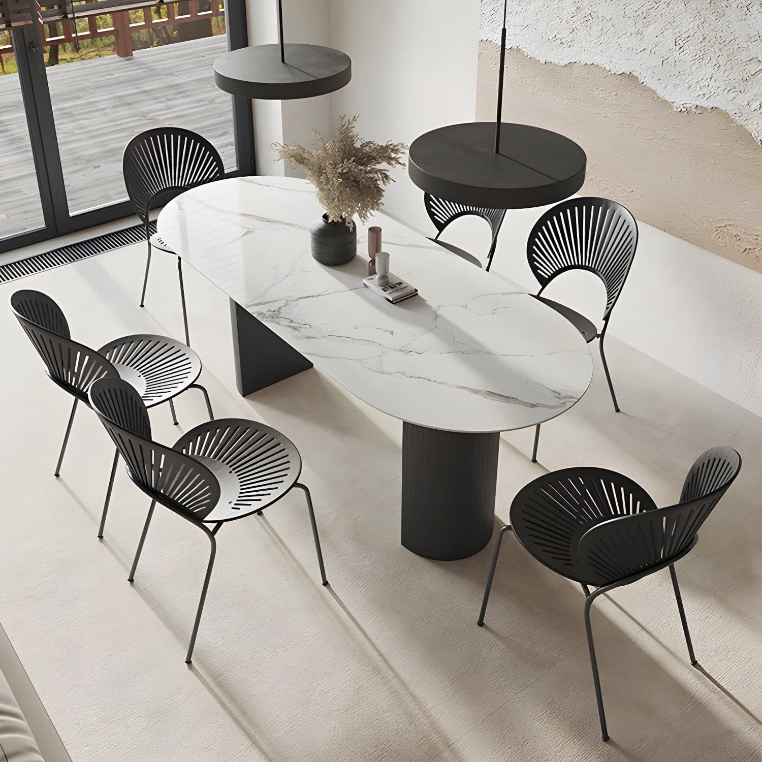 Modern Oval Dining Table Matte Finish Double Pedestal Table for Home thumbnail 3