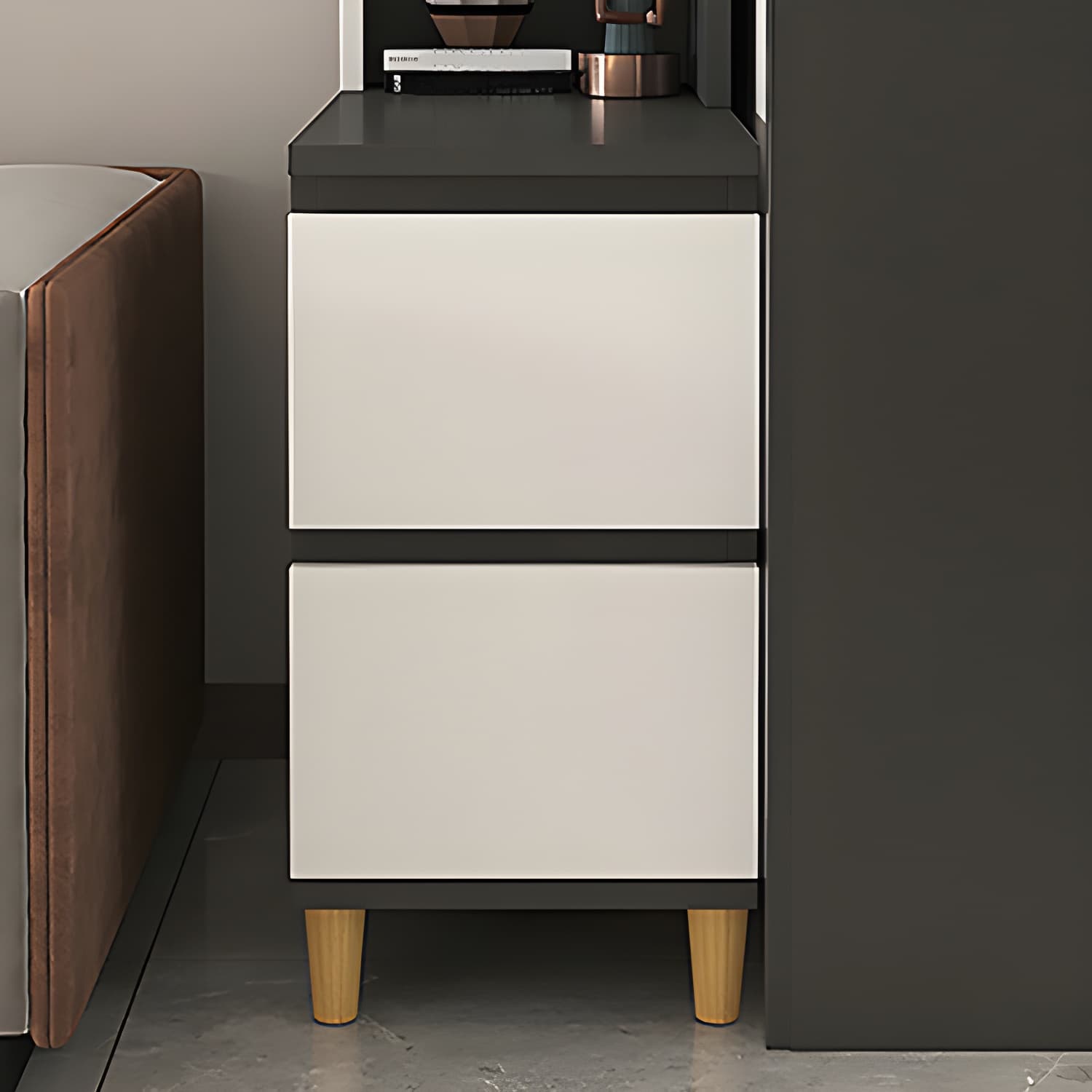 31" Wide Contemporary Corner 2 - Drawer Accent Chest with Shelves thumbnail 9