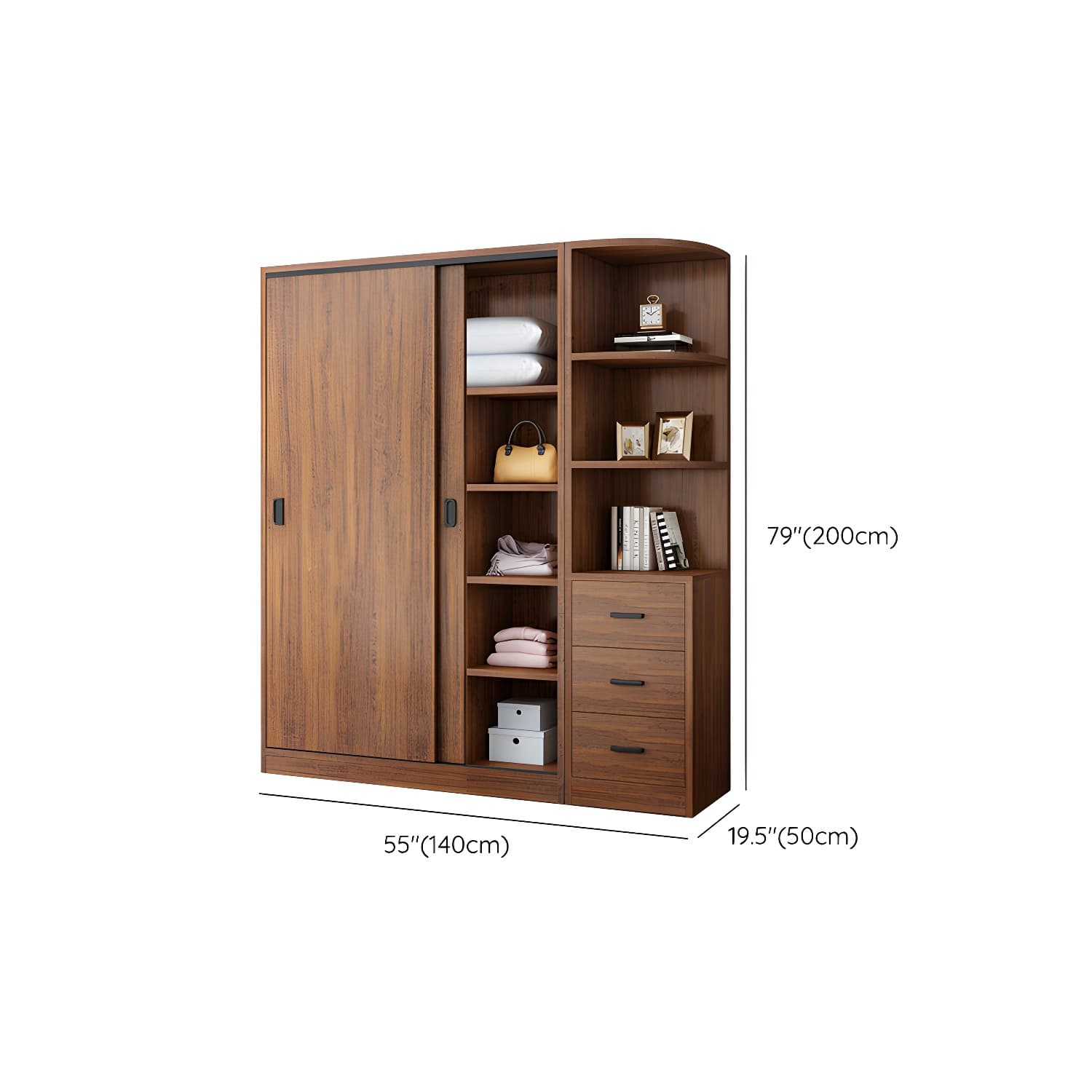 Modern Wooden Wardrobe Armoire with 3 Clothing Rods and Interior Shelves thumbnail 15