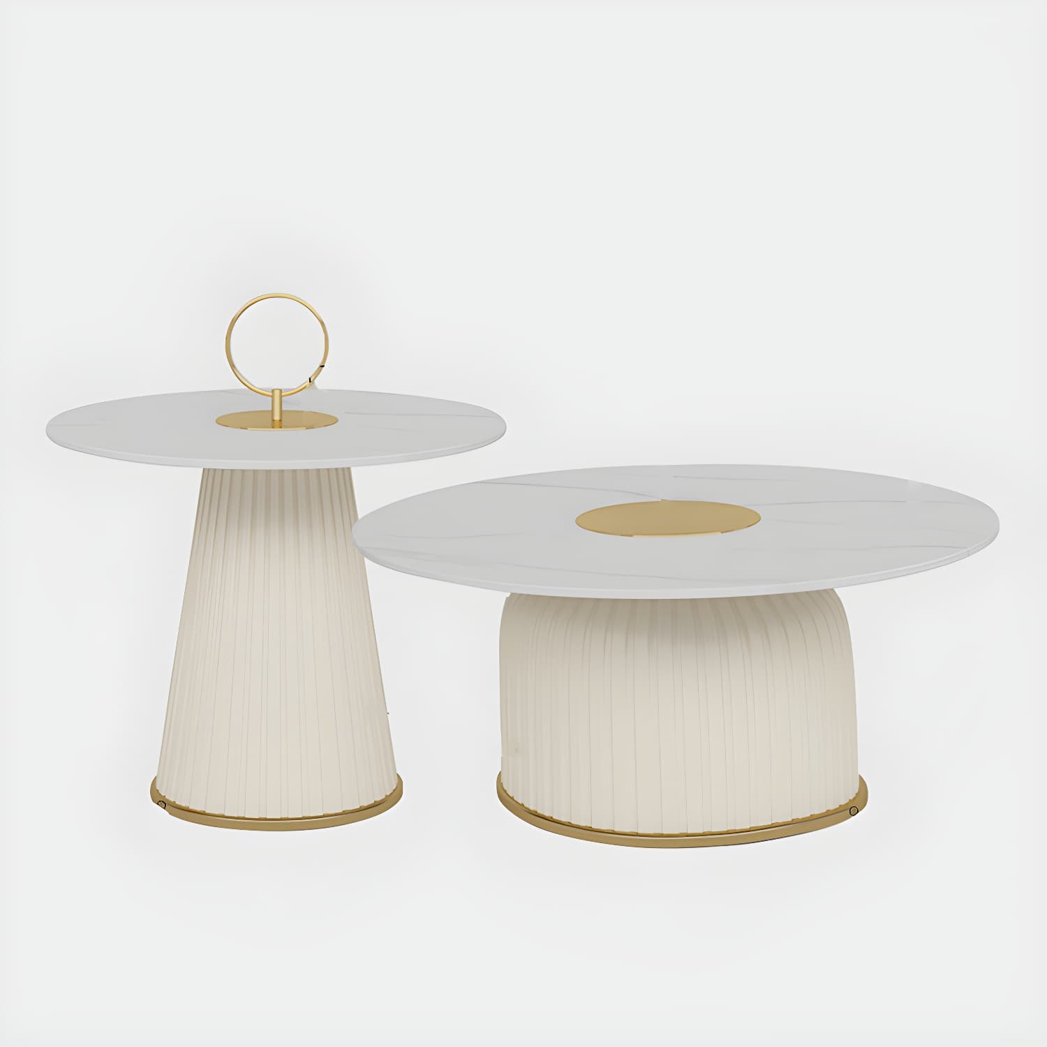 Modern Metal Cocktail Table Round Pedestal Coffee Table - White thumbnail 10