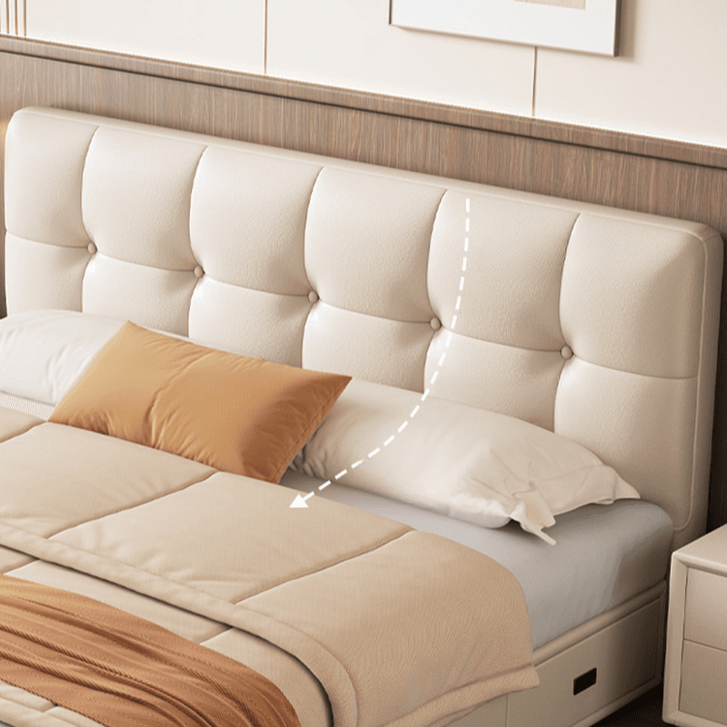 Cream Solid Color Stitch-tufted Storage Platform Bed/Storage Panel Bed with Sponge Filling Headboard Panel, 3 Storage Boxes Included/Not Included thumbnail 4