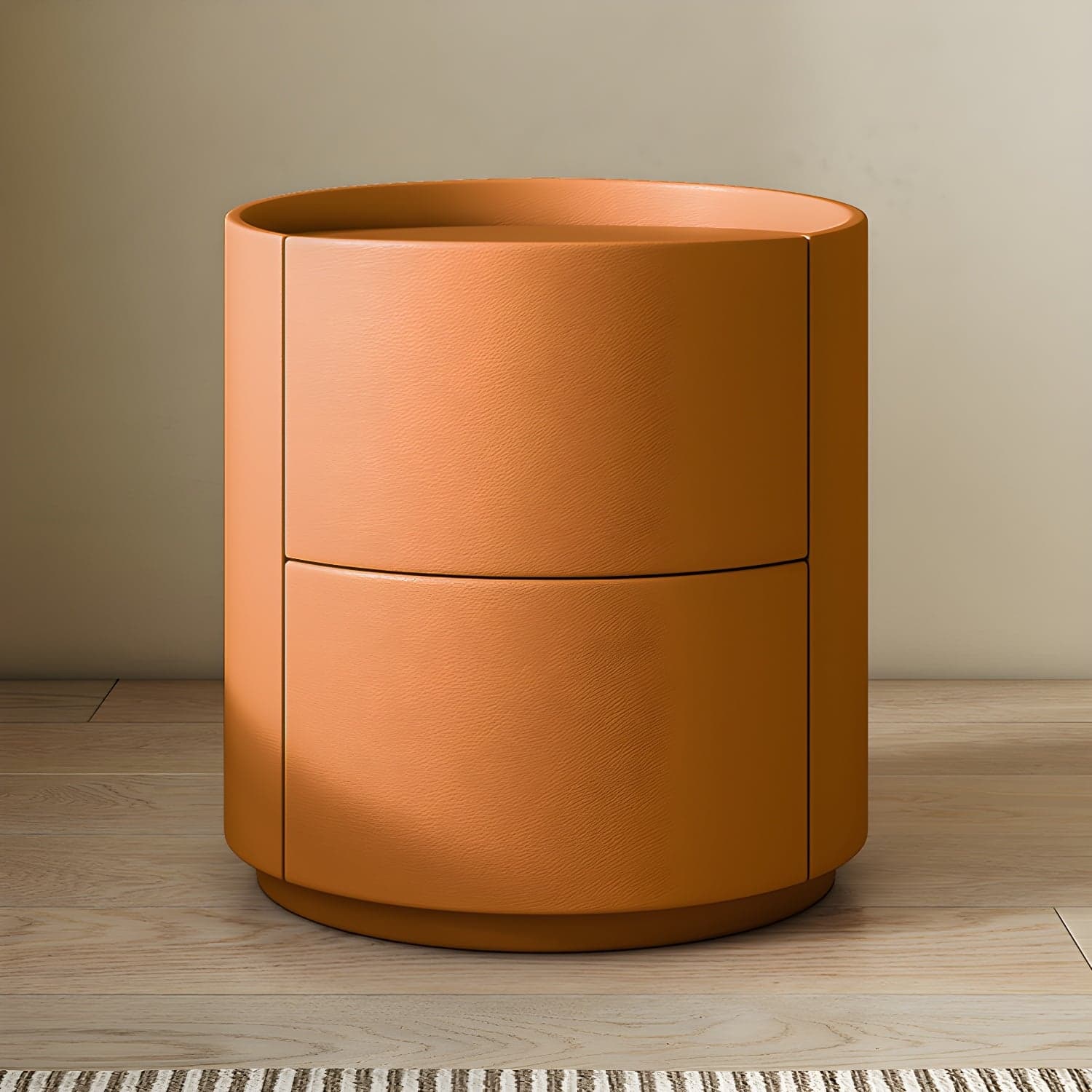 Modern Faux Leather Nightstand with 2 Drawers in Light Wood Tone thumbnail 10