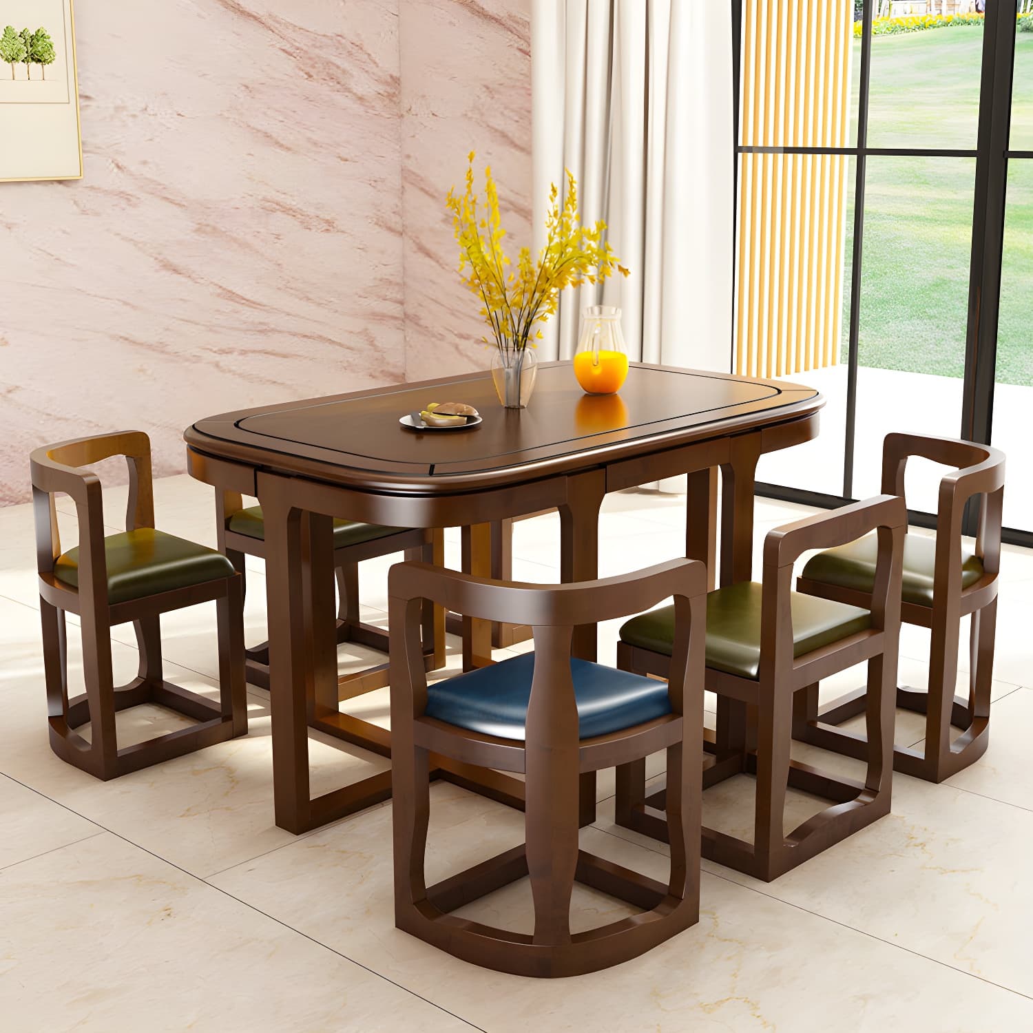 Modern Wood Dining Set in Medium Brown - Table and Chairs with Solid Wood Features thumbnail 8