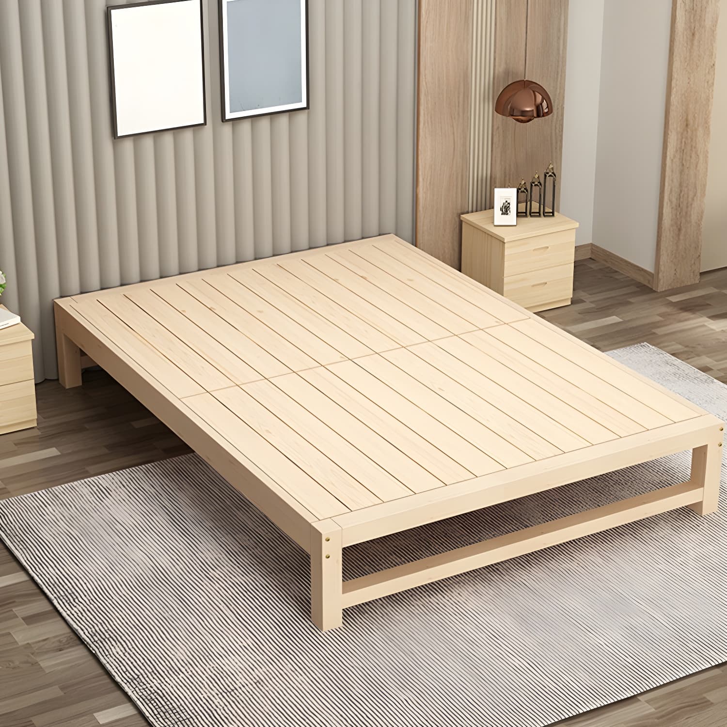 Solid Wood Modern Platform Bed Natural without Headboard and Storage Space thumbnail 4