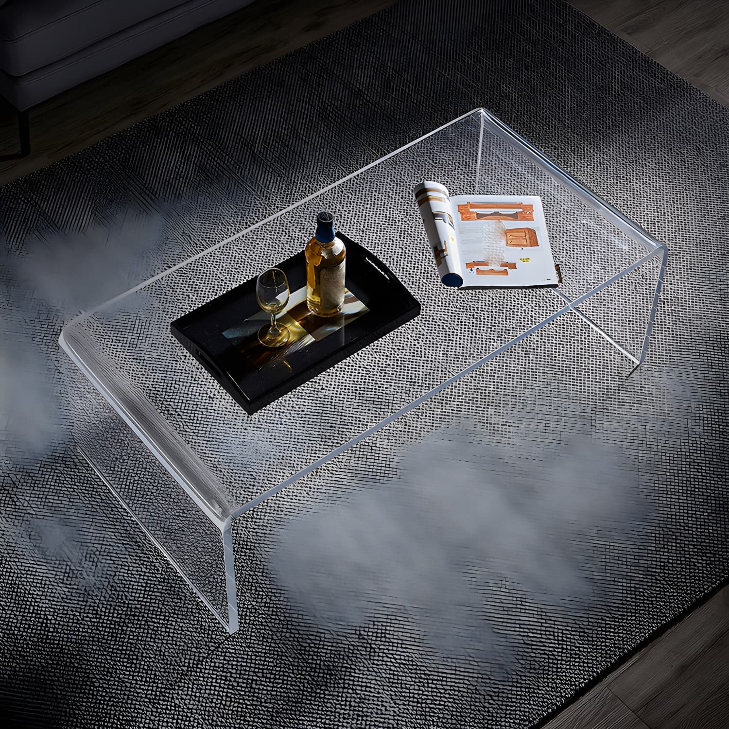 Modern Rectangle Coffee Table Acrylic Cocktail Table for Living Room thumbnail 7