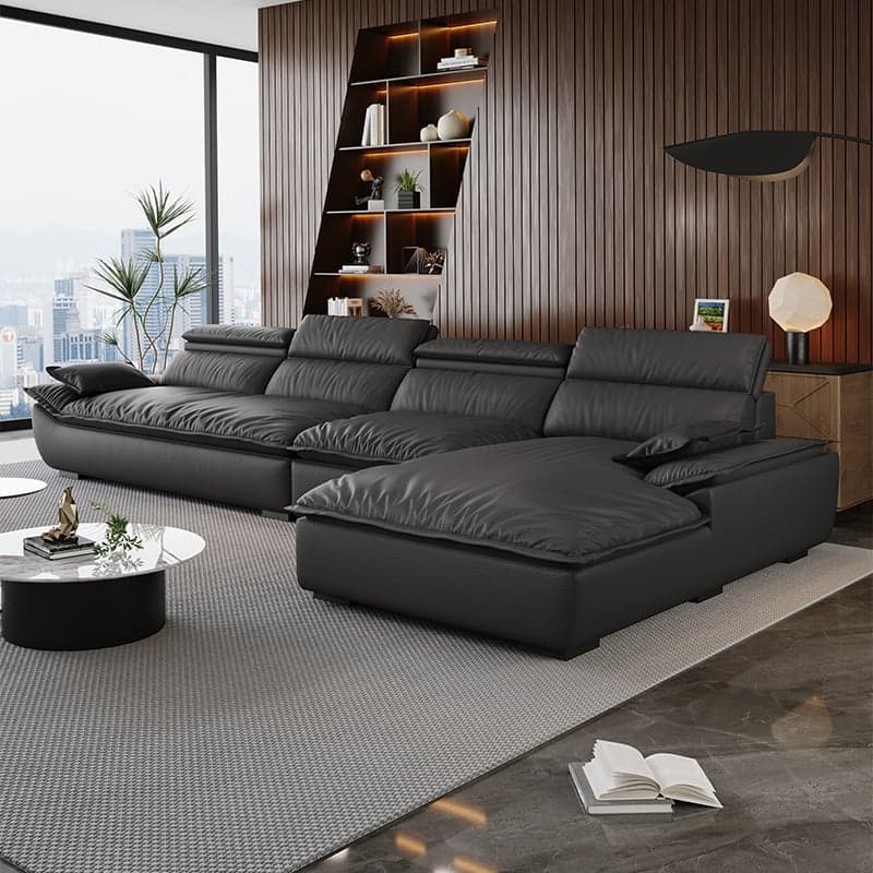 L-Shape Leather Sofa Recliner in White/Espresso/Beige with Right Hand Facing Orientation thumbnail 2