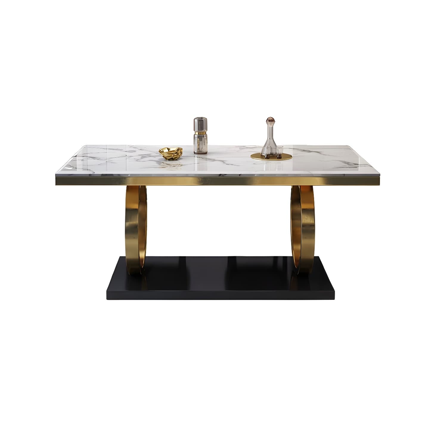 Glam Marble Dining Set with Gold Metal Pedestal Base - White and Beige - 1/5/7 Piece Set thumbnail 1