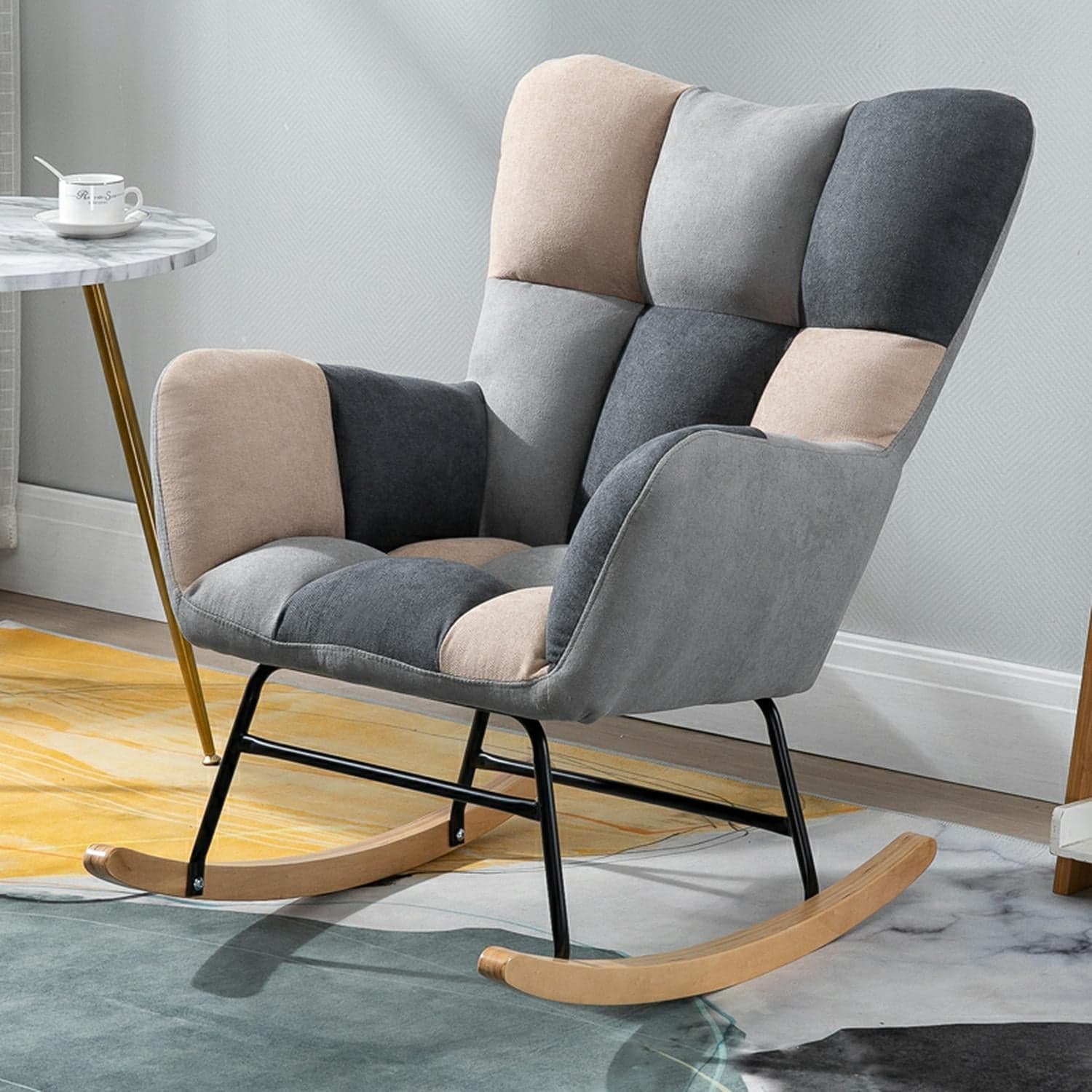 Stylish Modern Upholstered Rocking Chair with Tufted Design and Wood Legs - Support Up to 398 lbs thumbnail 5