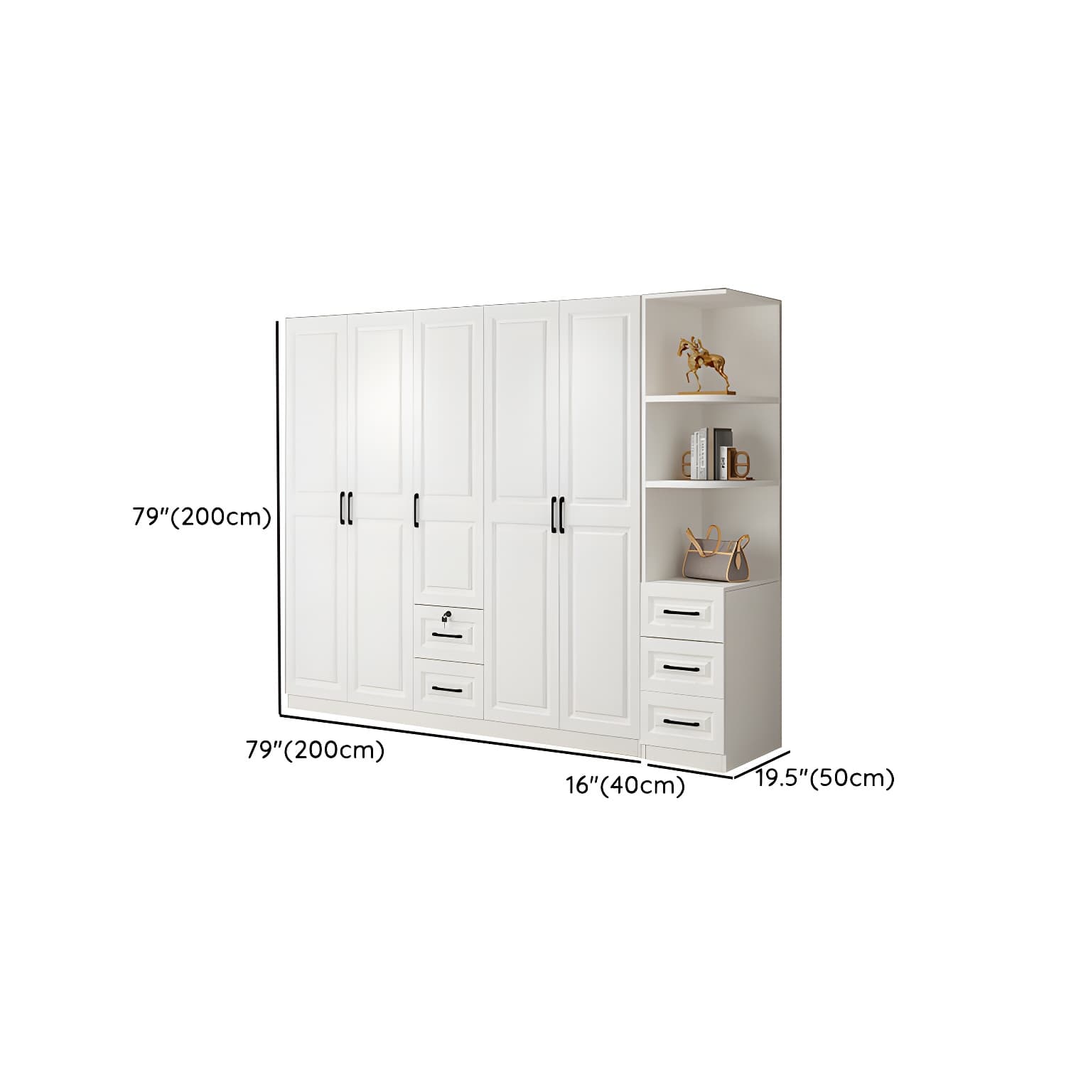 White Wood Wardrobe Armoire with Drawers, Shelves, and Clothing Rod thumbnail 27