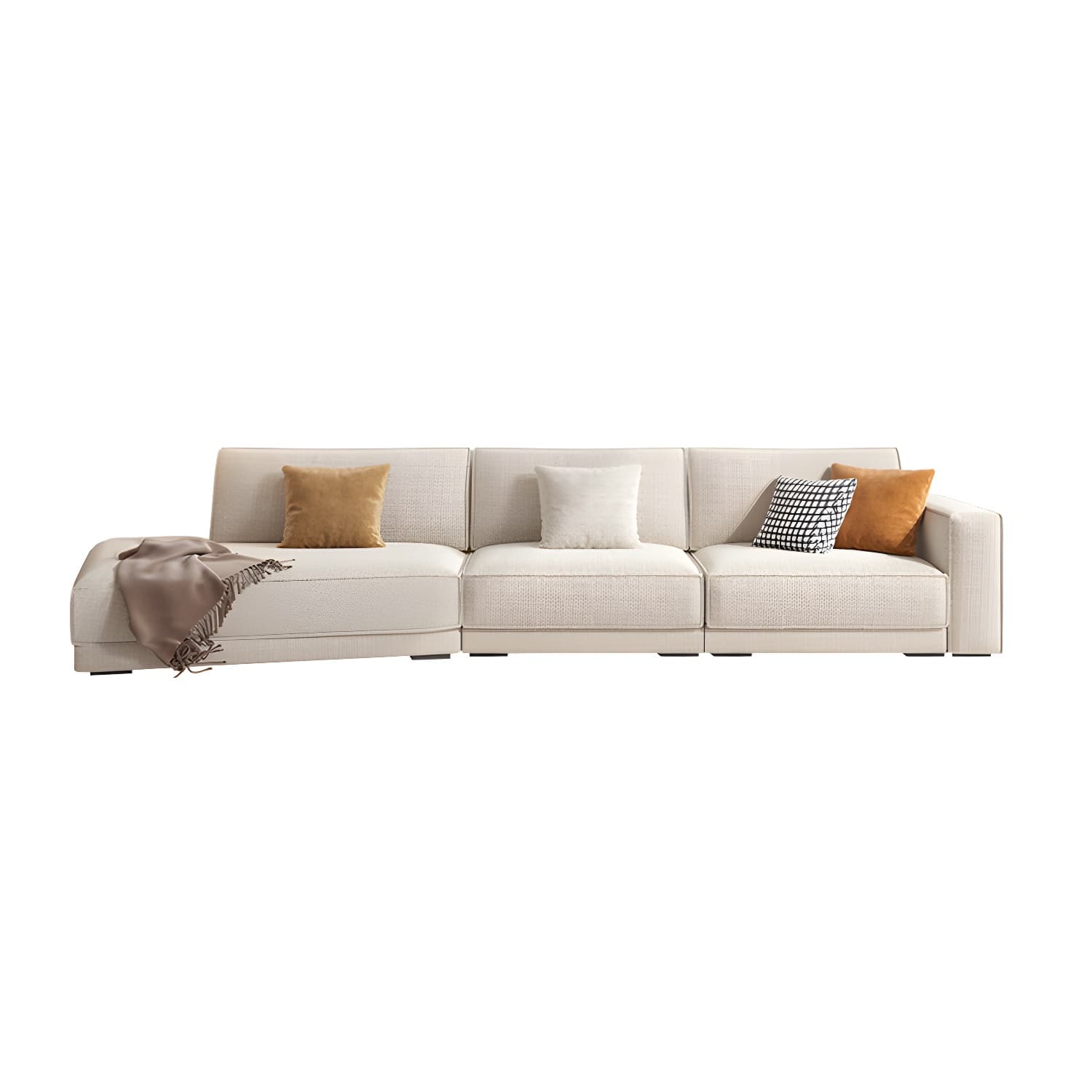 Modern Beige Linen L-Shape Sofa Chaise with Square Arm in Wood Frame thumbnail 7