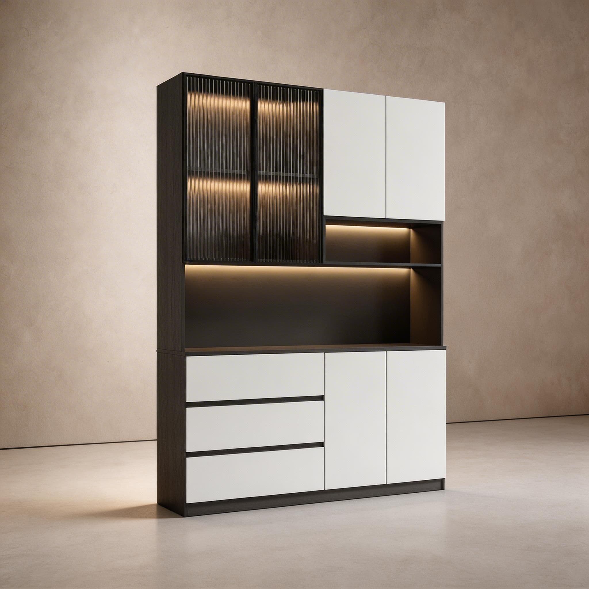 Trendy Sideboard with 3 Drawers, Cupboard, Wide/Standard/Narrow Sizes, 2/1 Shelves, Cabinets, and Glass-panel Door thumbnail 42