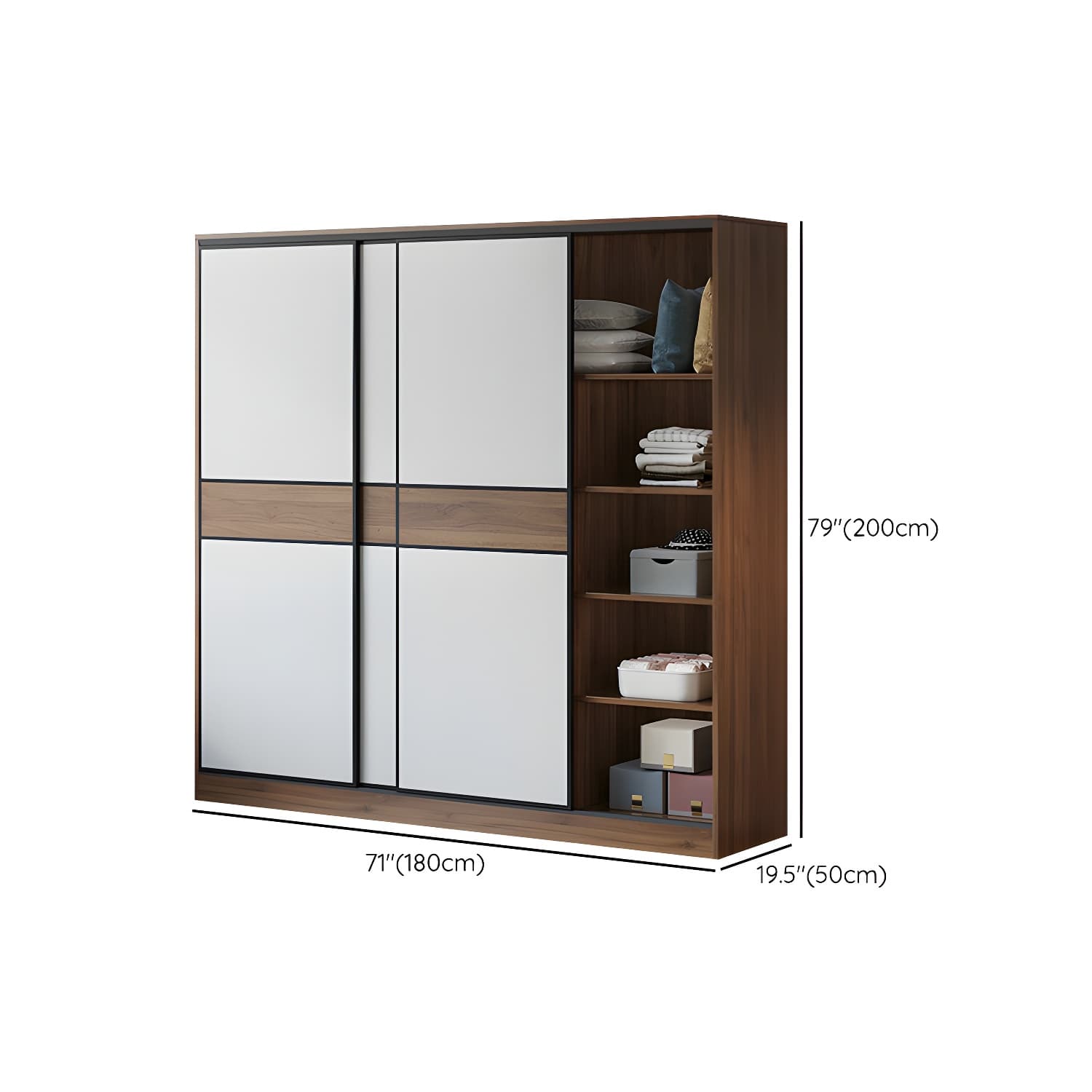Modern Brown Wood Wardrobe Armoire with Sliding Doors, Shelves, and Clothing Rod thumbnail 15