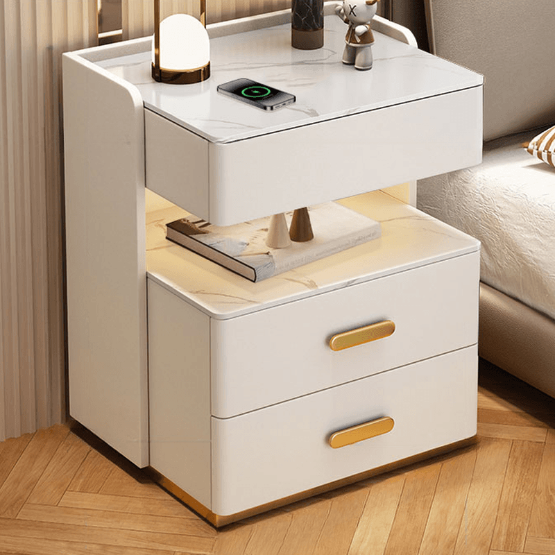 Postmodern Bedside Cabinet Nightstand with 2 Shelves and Sintered Stone Countertop thumbnail 3