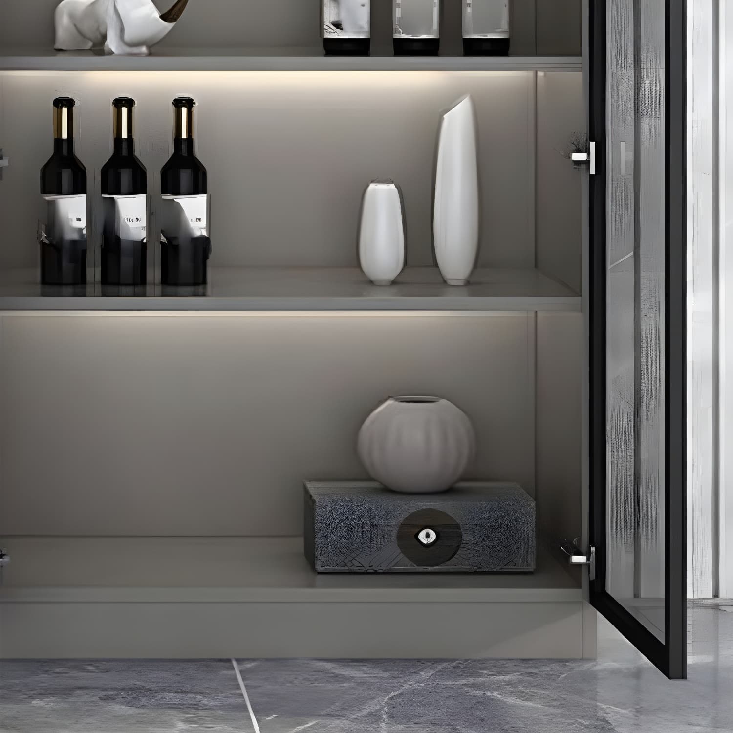 Luxurious Dark Wood Sideboard with Glass Doors and Elegant Stemware Rack thumbnail 13
