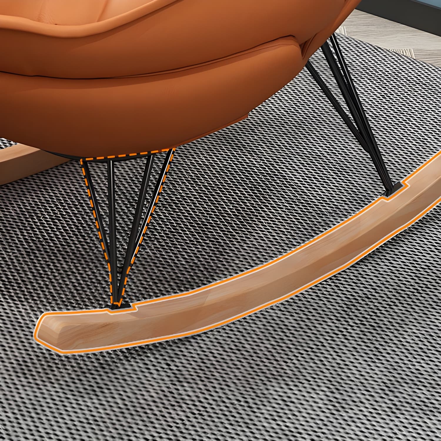 Modern Glider Chair Pure Color Metal Dark Legs Rocking Chair with Ottoman thumbnail 12