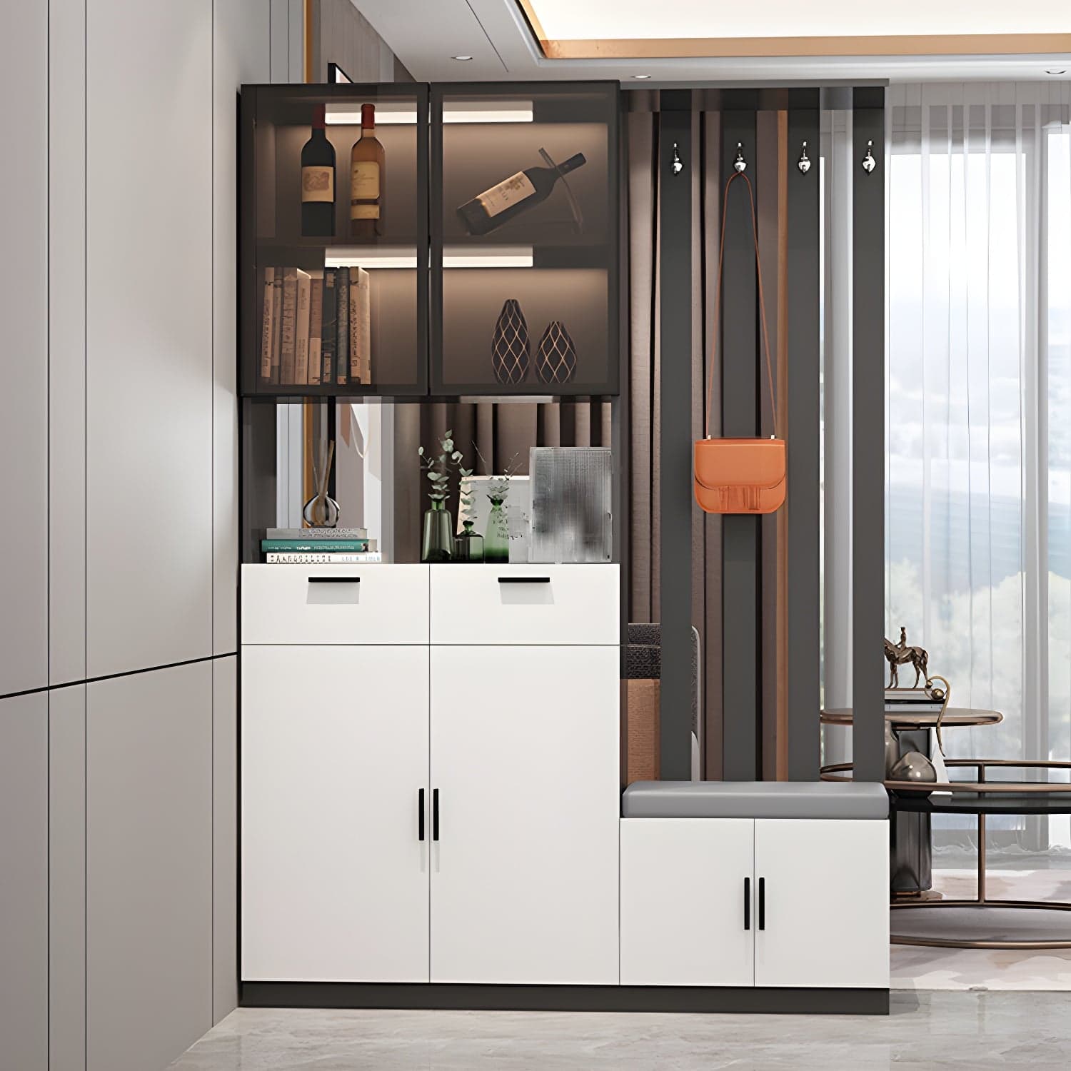 Contemporary Rectangle Wooden 11.81" Wide Accent Cabinet with Drawer thumbnail 6