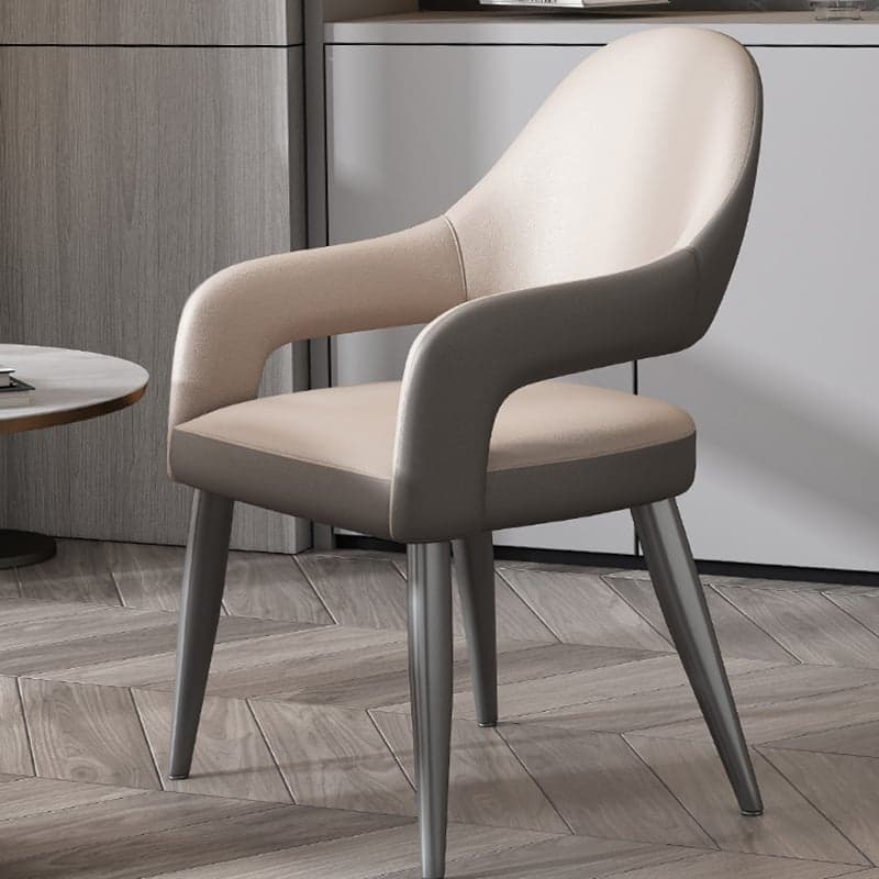 Faux Leather Arm Chair with Standard Back and Metal Legs in Gray for Kitchen & Dining thumbnail 3