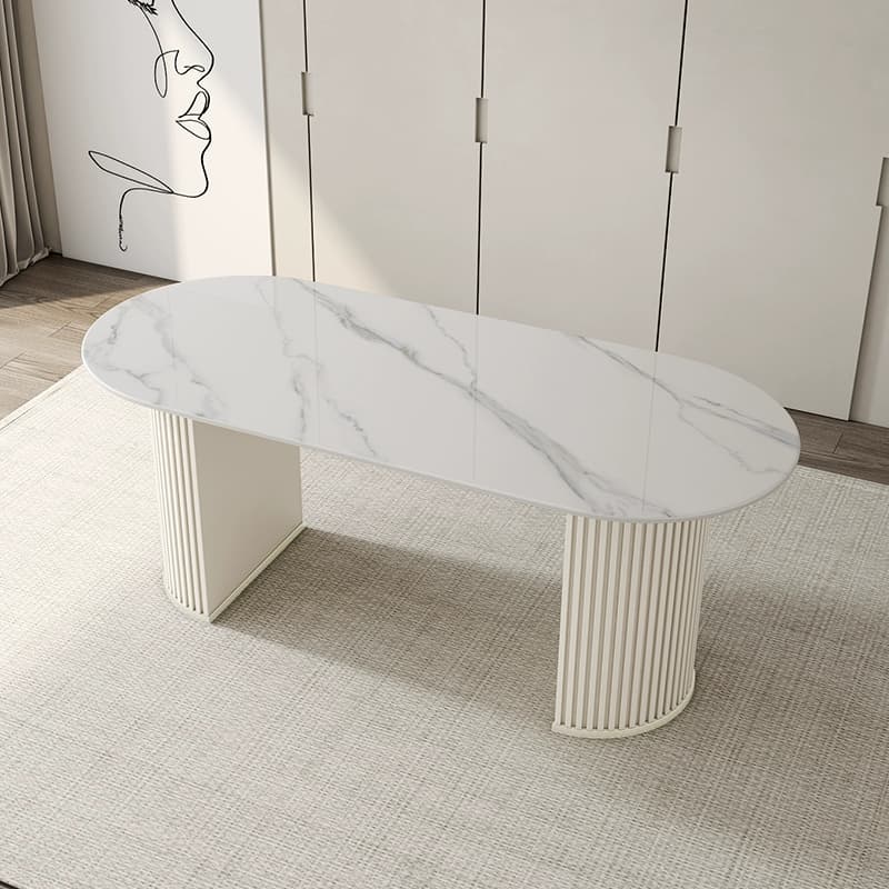Contemporary Stone Top Oval Dining Table with Metal Legs for Dining Room thumbnail 7