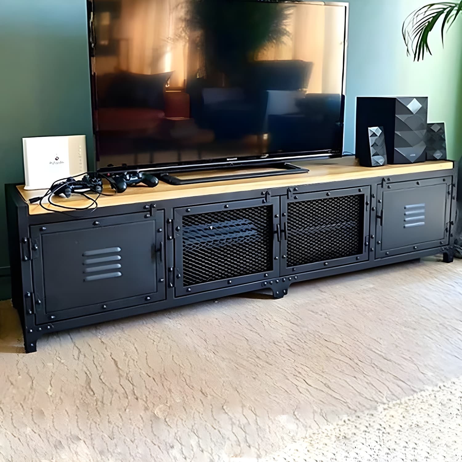 American Retro Industrial Style TV Cabinet Iron Art Solid Wood Bedroom TV Stand thumbnail 6