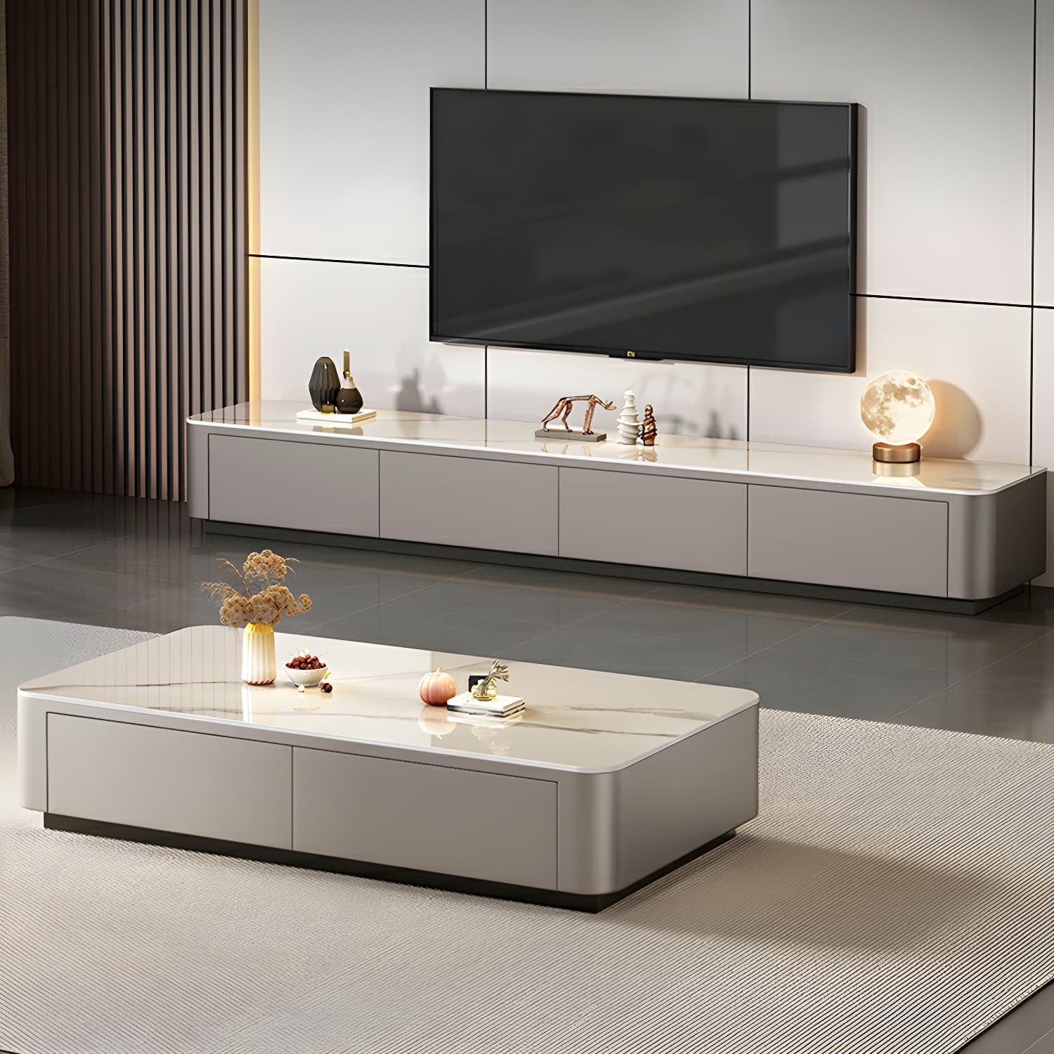 Modern Style Stone Top Steel Base Block Coffee Table with 4 Drawers Rectangular Shape thumbnail 11