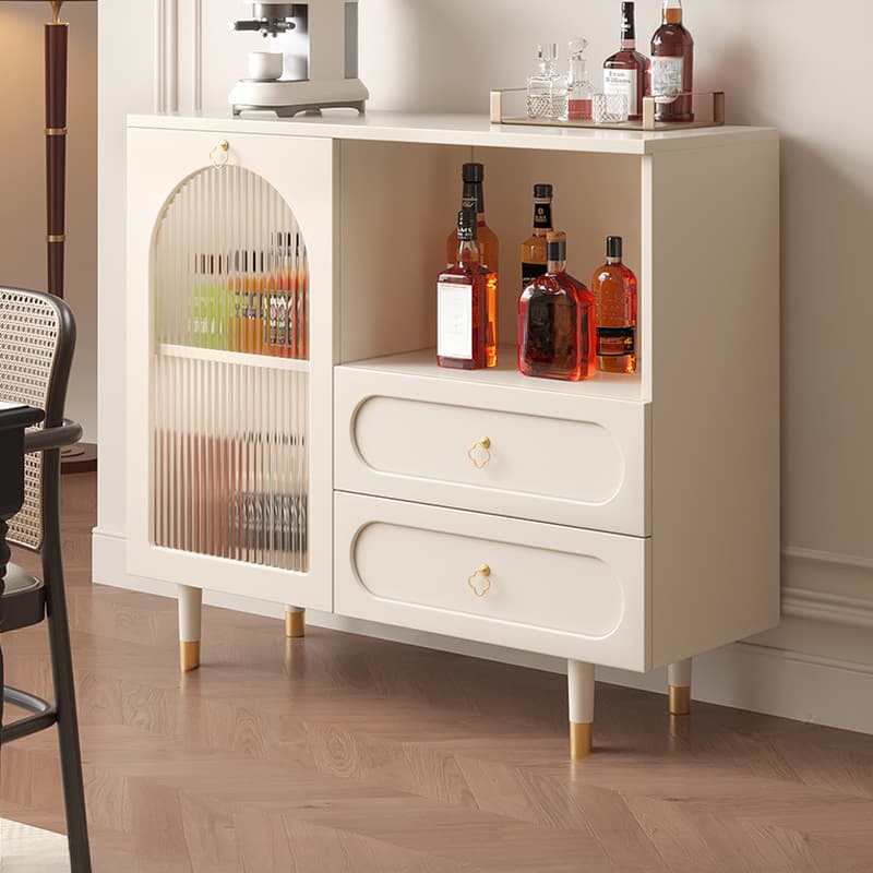 Glamorous Engineered Wood Buffet Table with 2 Drawers, Glass-panel Door and Adaptable Shelf