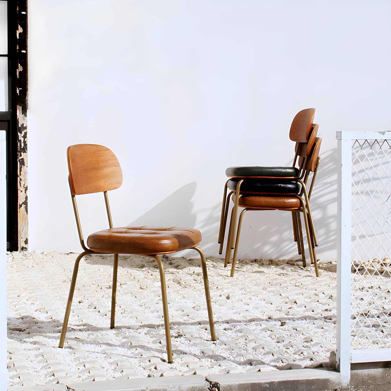 Industrial Style Leather Dining Side Chair Dining Room Open Back Side Chair Set thumbnail 11