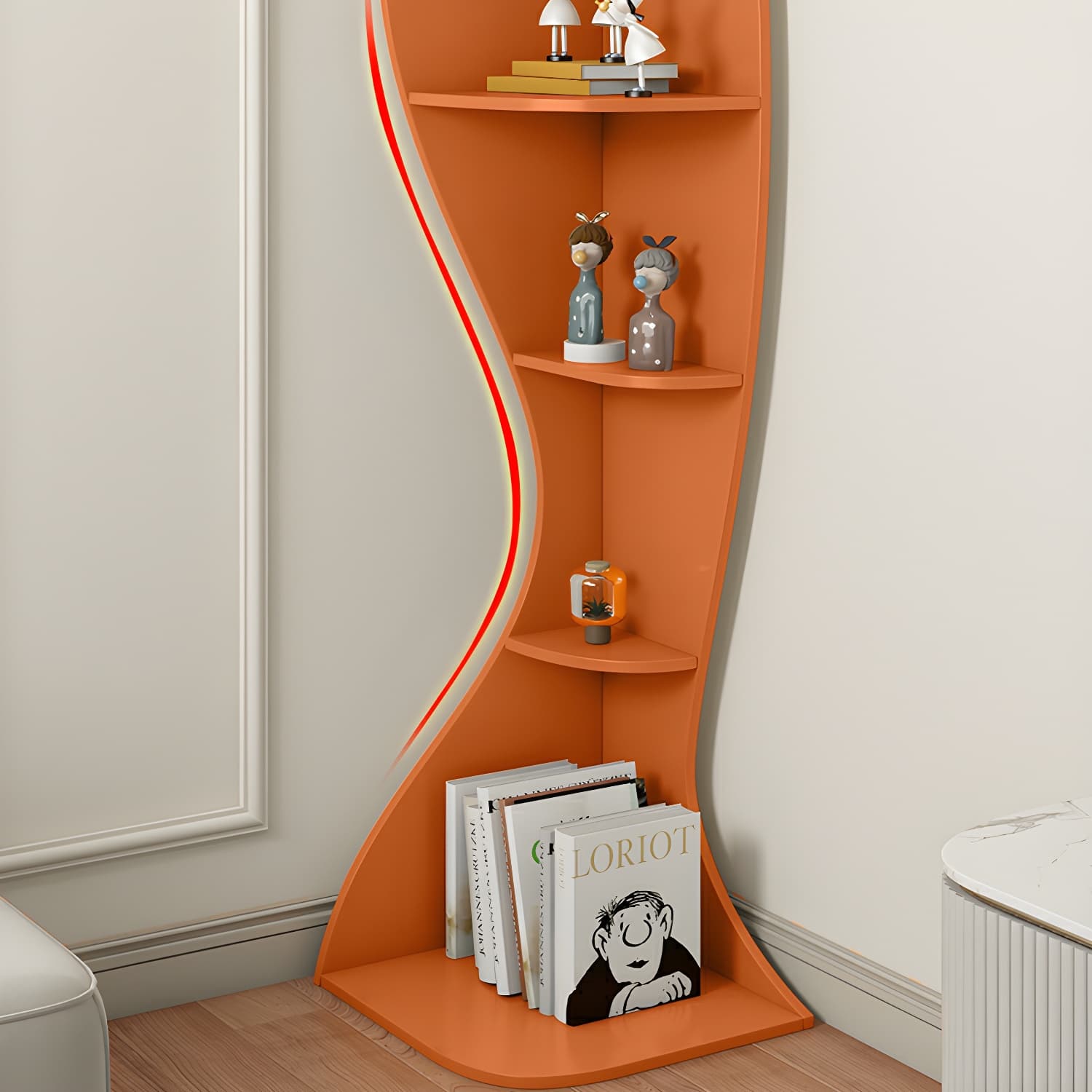 Corner Modern Accent Chest with Wood Counter Top and Open Shelves - 40cm X 40cm X 182cm - 4 Shelves thumbnail 10